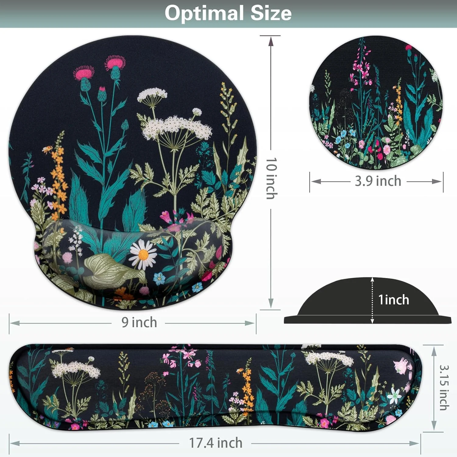 Mouse Pad with Wrist Rest Set,Qomolama 3-in-1 Wrist Support Mouse Pad Set,Gaming Mouse Pad with Anti-Skid Base,Ergonomic Mouse Pad,Memory Foam Keyboard Gel Wrist Rest Flowers & Plants - Image 4
