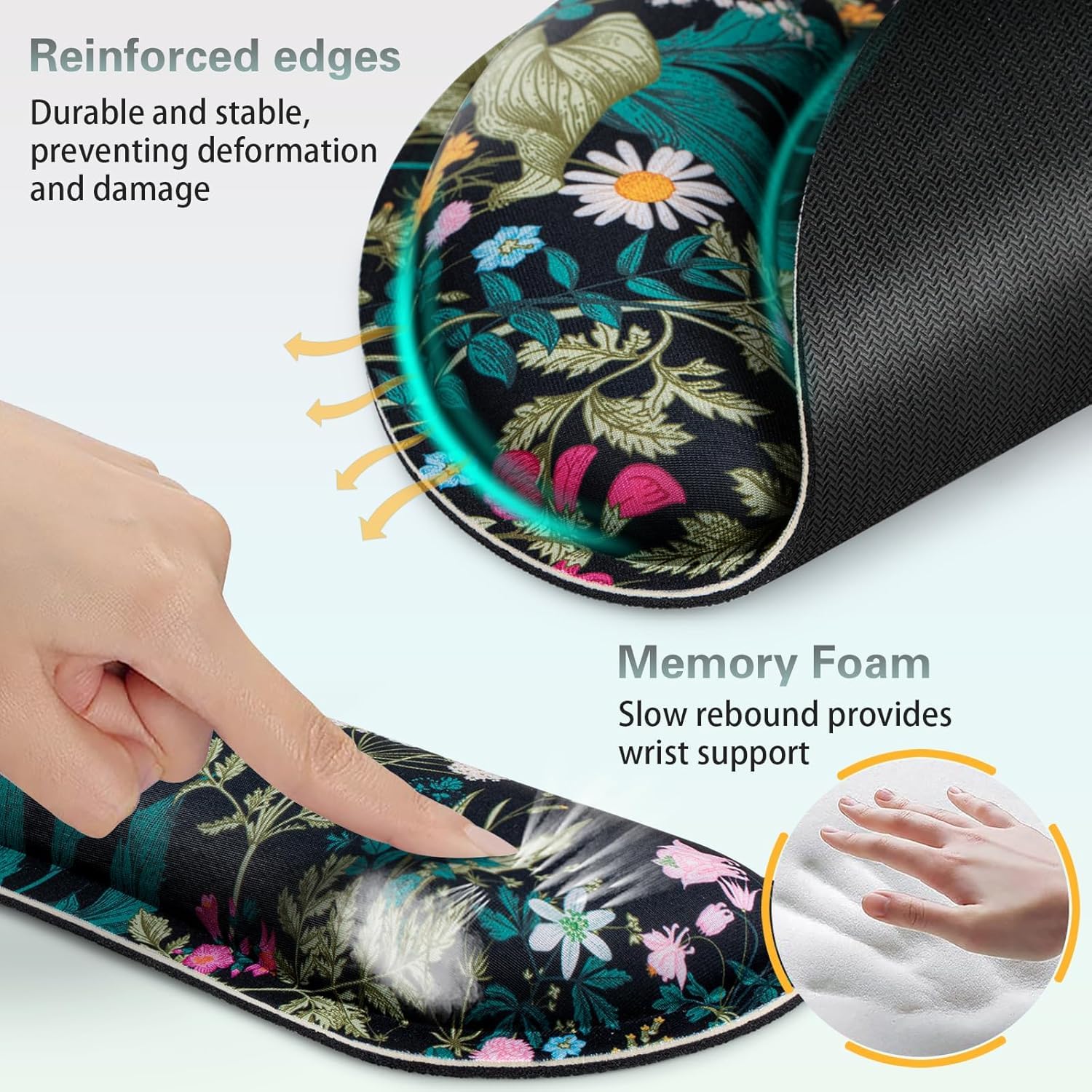 Mouse Pad with Wrist Rest Set,Qomolama 3-in-1 Wrist Support Mouse Pad Set,Gaming Mouse Pad with Anti-Skid Base,Ergonomic Mouse Pad,Memory Foam Keyboard Gel Wrist Rest Flowers & Plants - Image 5