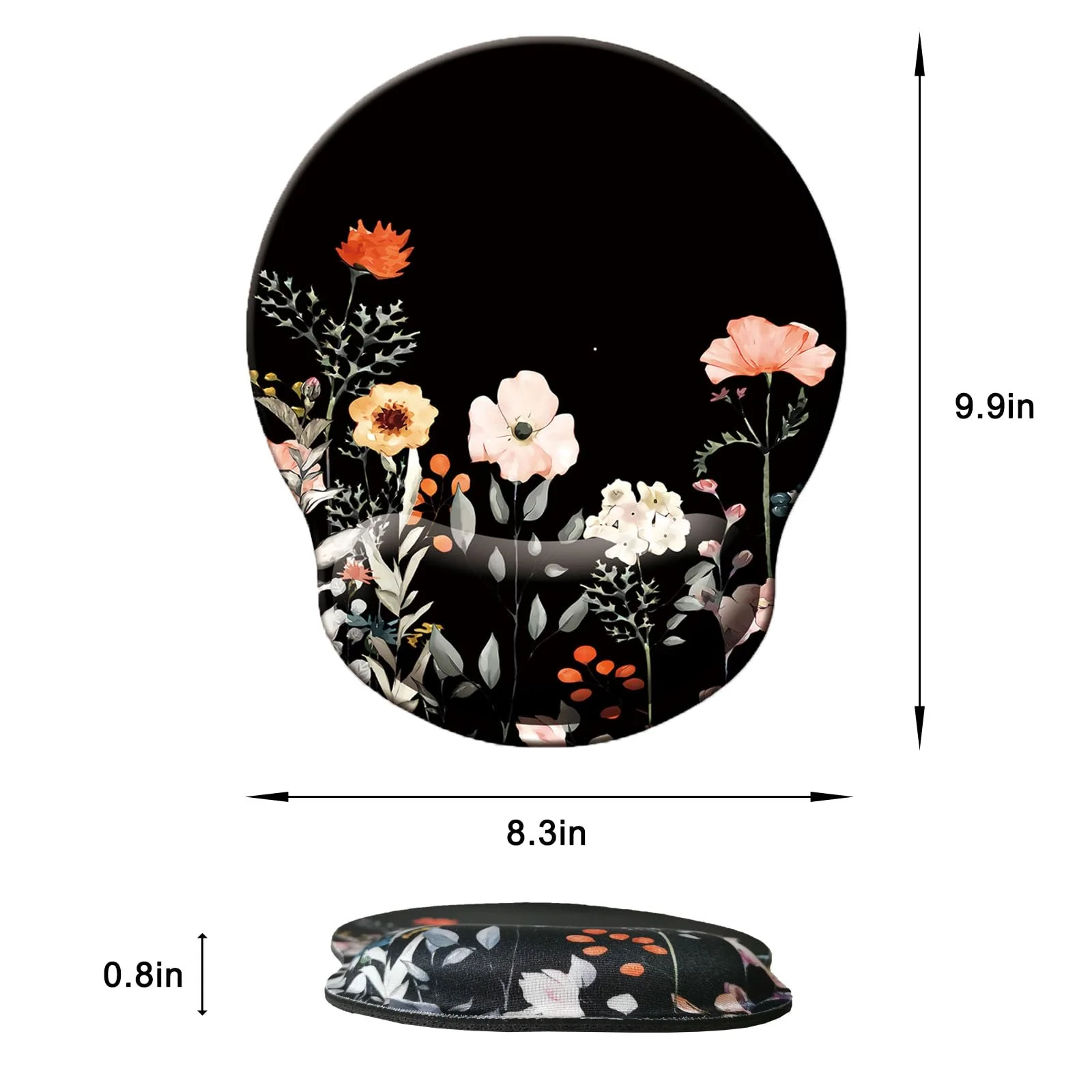 Mouse Pad with Wrist Support, Ergonomic Mouse Pad with Memory Foam Wrist Rest Cushion, Non-slip Rubber Base Gaming Mice Pad for Home Office Computer Laptop, Flower Black U-flower black - Image 6