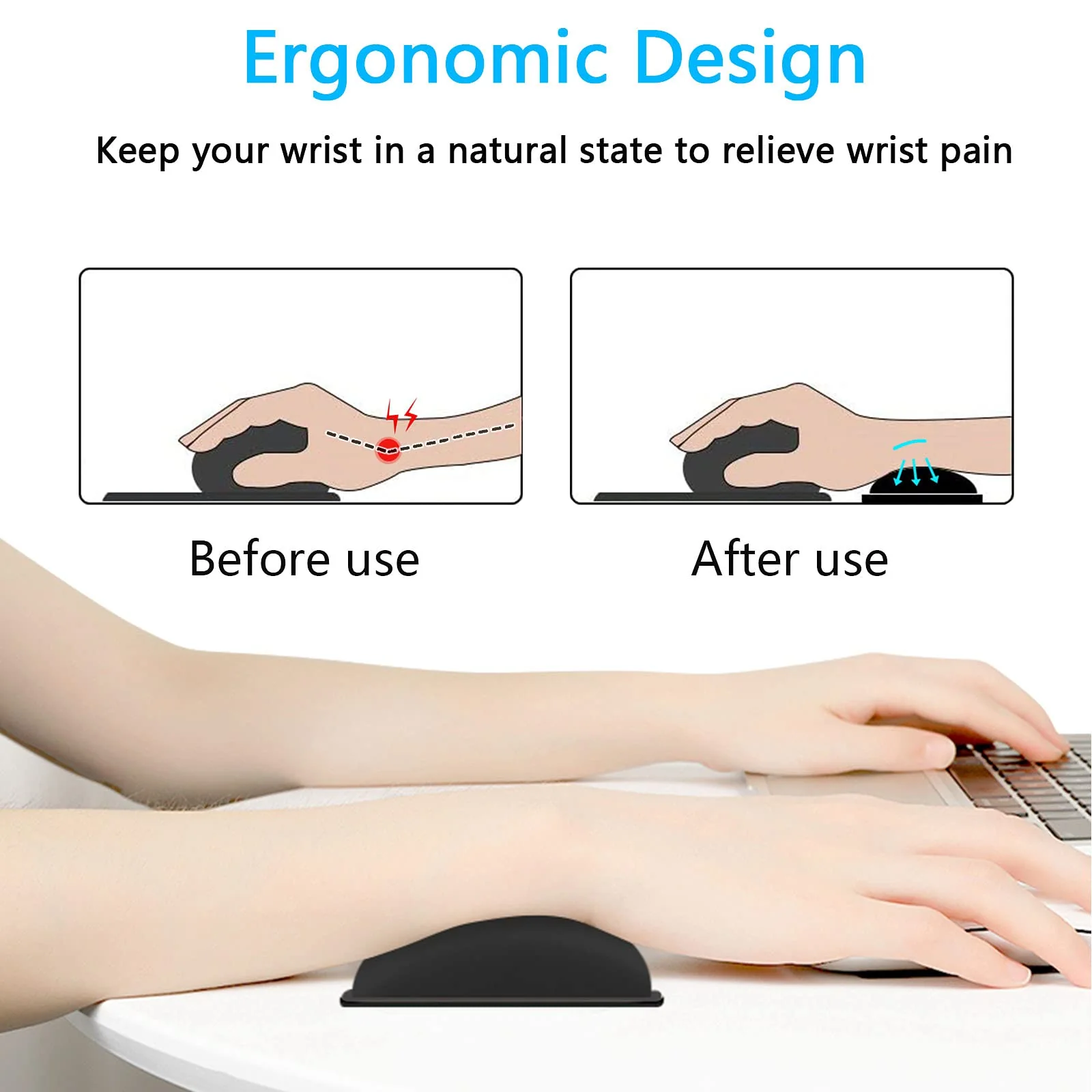 Mouse Wrist Rest, Ergonomic Memory Foam Mouse Wrist Support, Leather Hand Rest Pad Cushion for Gaming, Office, Computer, Laptop, Wireless Mouse, Men, Women, Pain Relief & Easy Typing,Black Black PU Wrist Rest - Image 2