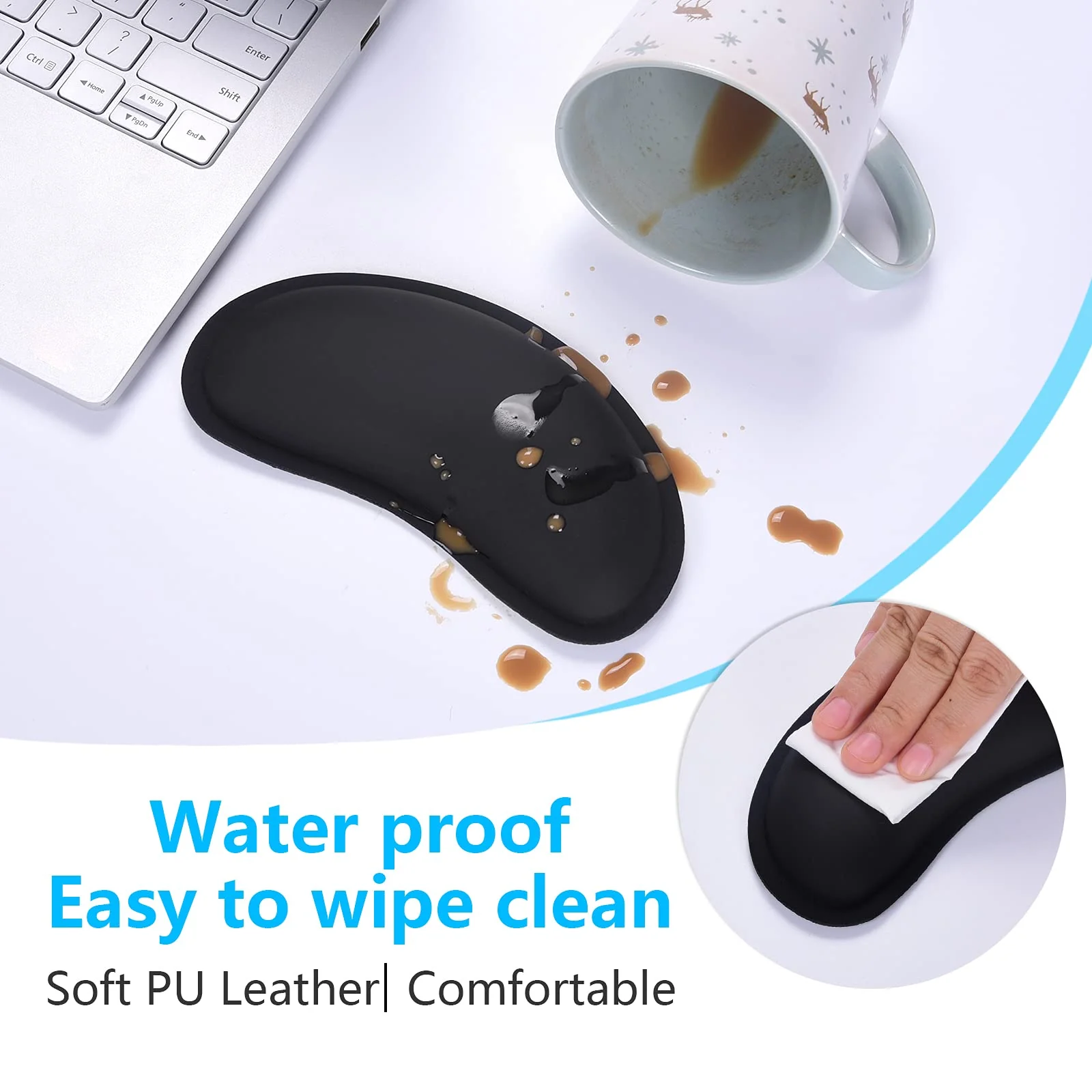 Mouse Wrist Rest, Ergonomic Memory Foam Mouse Wrist Support, Leather Hand Rest Pad Cushion for Gaming, Office, Computer, Laptop, Wireless Mouse, Men, Women, Pain Relief & Easy Typing,Black Black PU Wrist Rest - Image 5