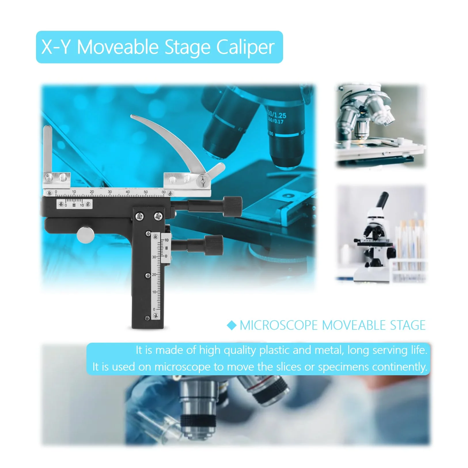 Movable Table Microscope, Professional Attachable Mechanical X-Y Movable Table Caliper for Microscopes - Image 2