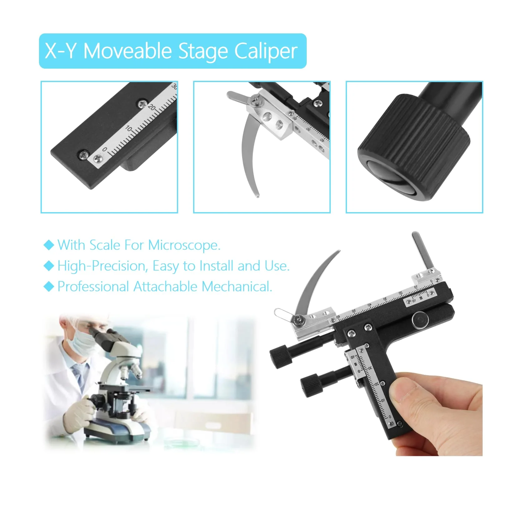 Movable Table Microscope, Professional Attachable Mechanical X-Y Movable Table Caliper for Microscopes - Image 3