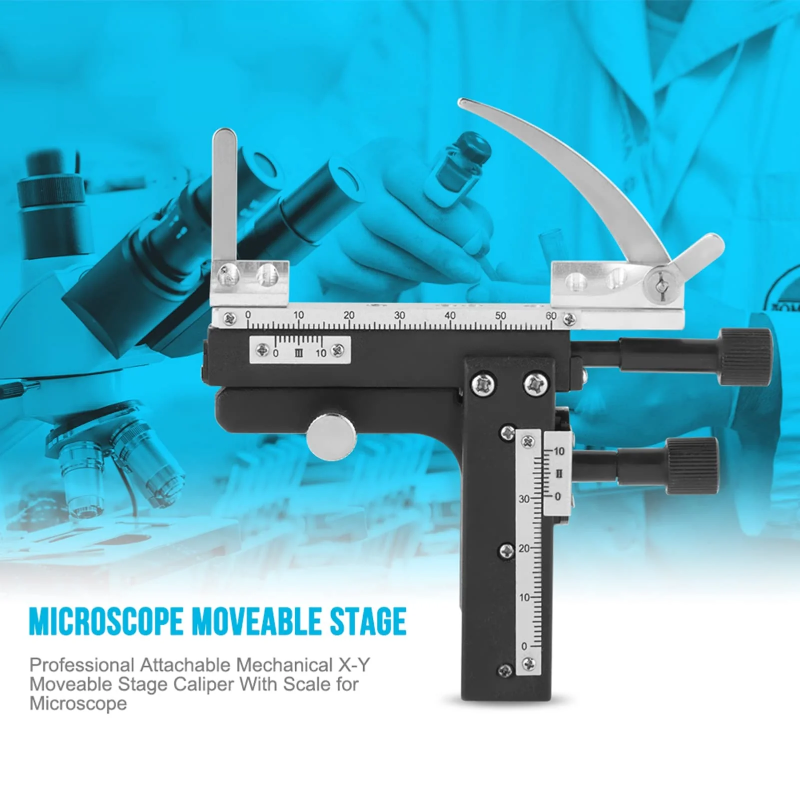Movable Table Microscope, Professional Attachable Mechanical X-Y Movable Table Caliper for Microscopes - Image 6