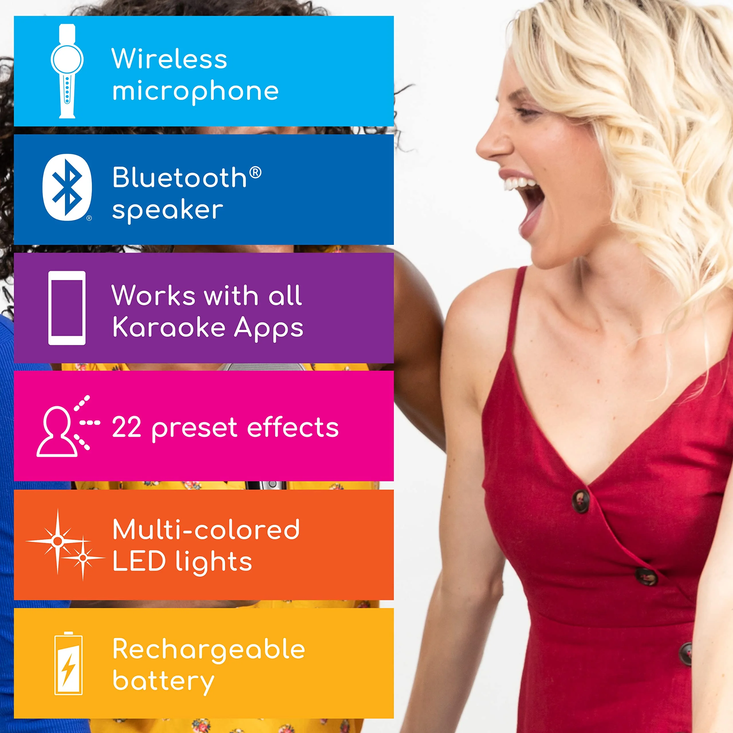 Move Mic by Singing Machine – Bluetooth Karaoke Microphone & Speaker with LED Lights, 22 Voice FX & Rechargeable Battery – Portable Mic for Dorm Parties, Family Fun, Kids, and Teens - Image 3