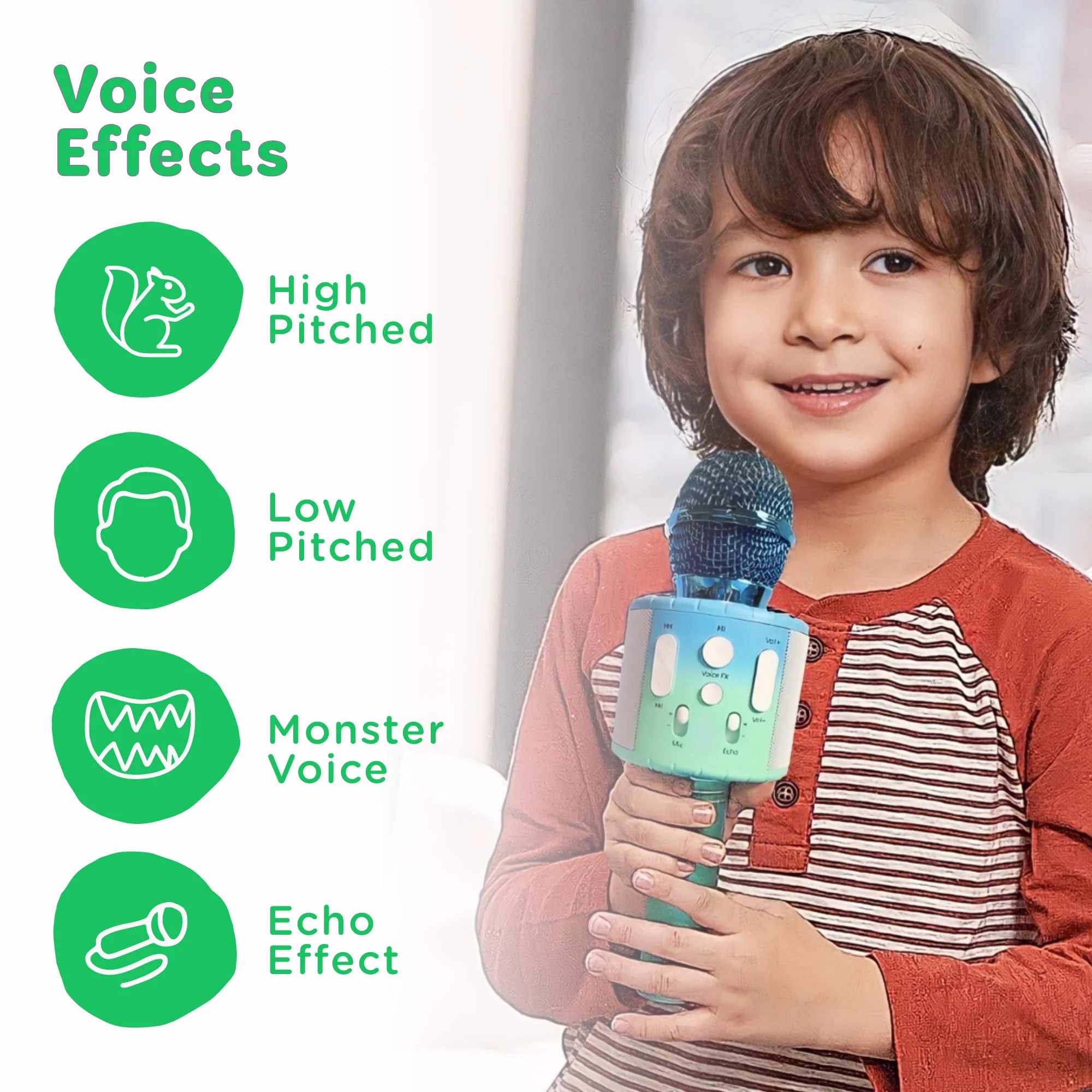 Move2Play, Kids Karaoke Microphone | Includes Pre-Loaded Songs & Bluetooth | Kids Birthday Party Gift | Toy for All Ages 2, 3, 4, 5, 6+ Year Old Girls, Boys & Toddlers Blue/Green - Image 4