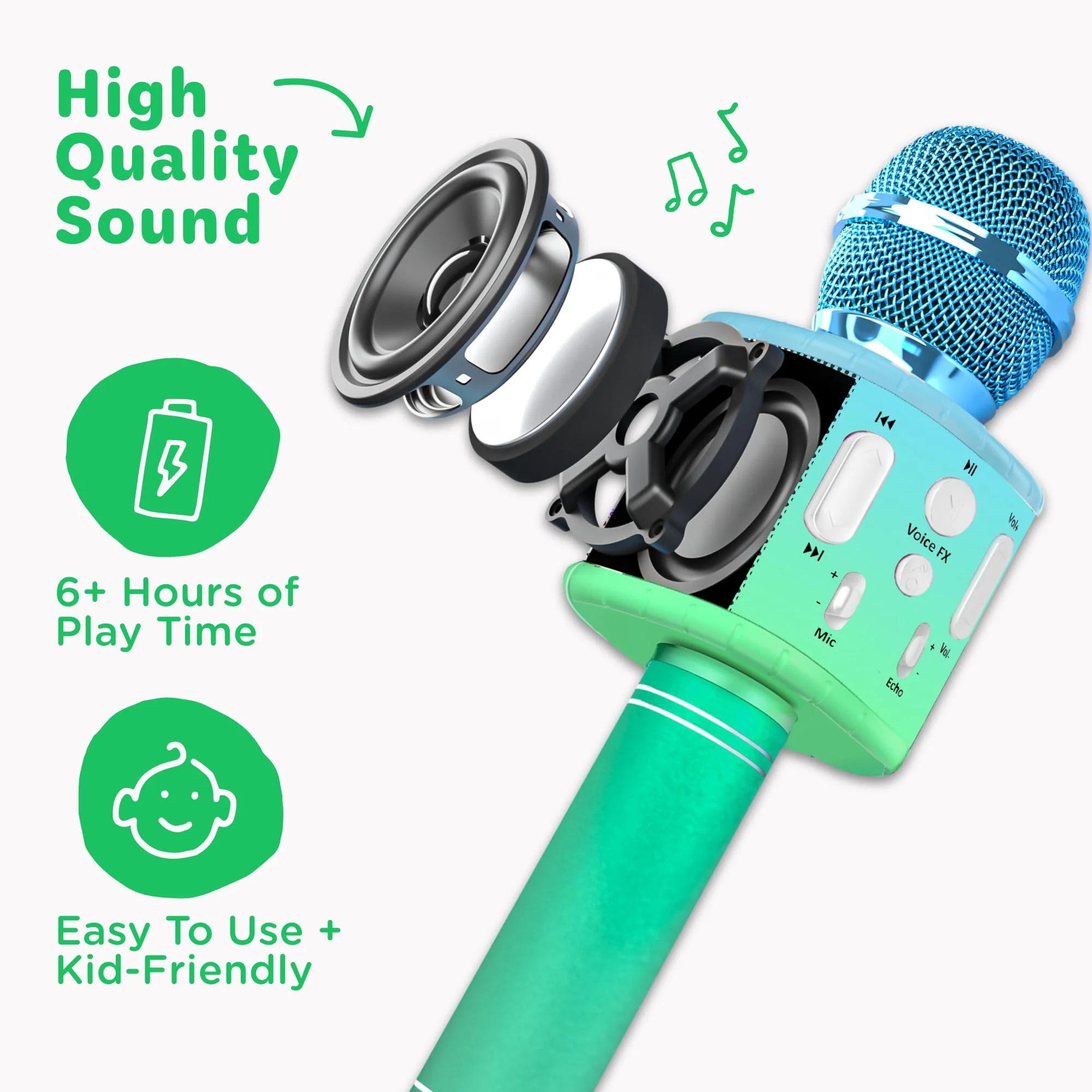 Move2Play, Kids Karaoke Microphone | Includes Pre-Loaded Songs & Bluetooth | Kids Birthday Party Gift | Toy for All Ages 2, 3, 4, 5, 6+ Year Old Girls, Boys & Toddlers Blue/Green - Image 5