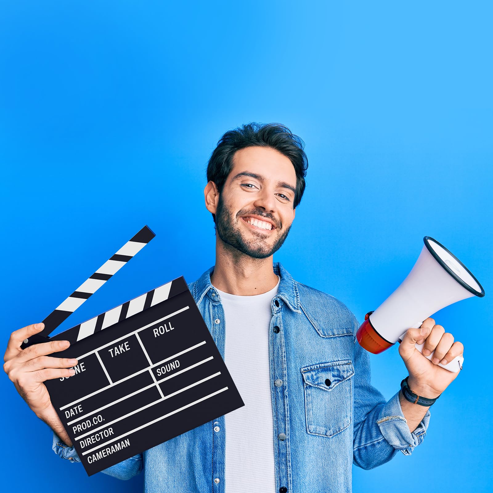 Movie Film Clapboard Hollywood Wooden-Clapper Board Directors Photography Studio Video TV Clapper Board with Erasable Pen Movie Theater Props Decor，Black Clap Board 10.5 X 11.7 inches (Black) Black - Image 3