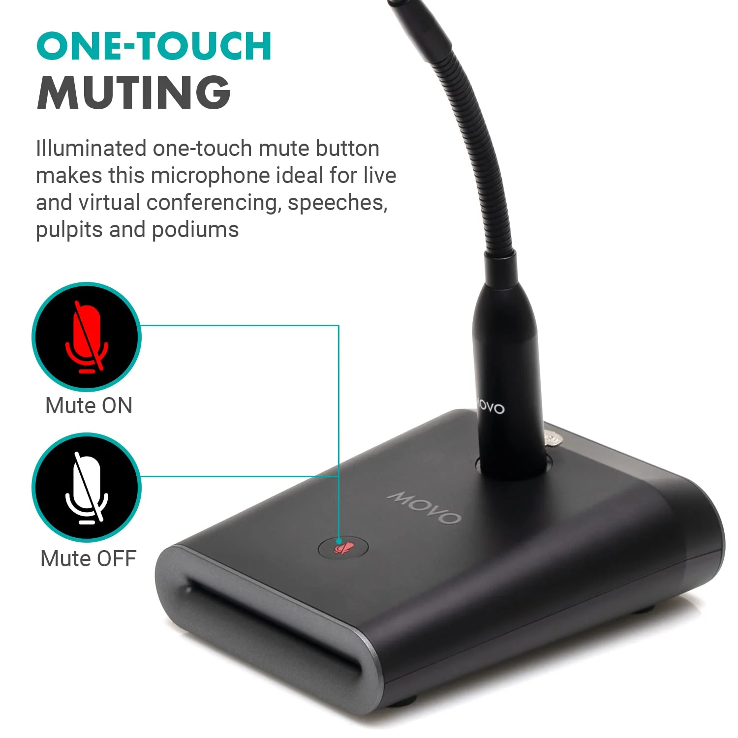 Movo GM-5 Professional 18-inch Gooseneck Microphone with USB Interface Stand, One-Touch Mute- Podium Microphone with Stand for Conferencing, Live Events, Streaming - USB Computer Mic for Mac, PC Standard - Image 7