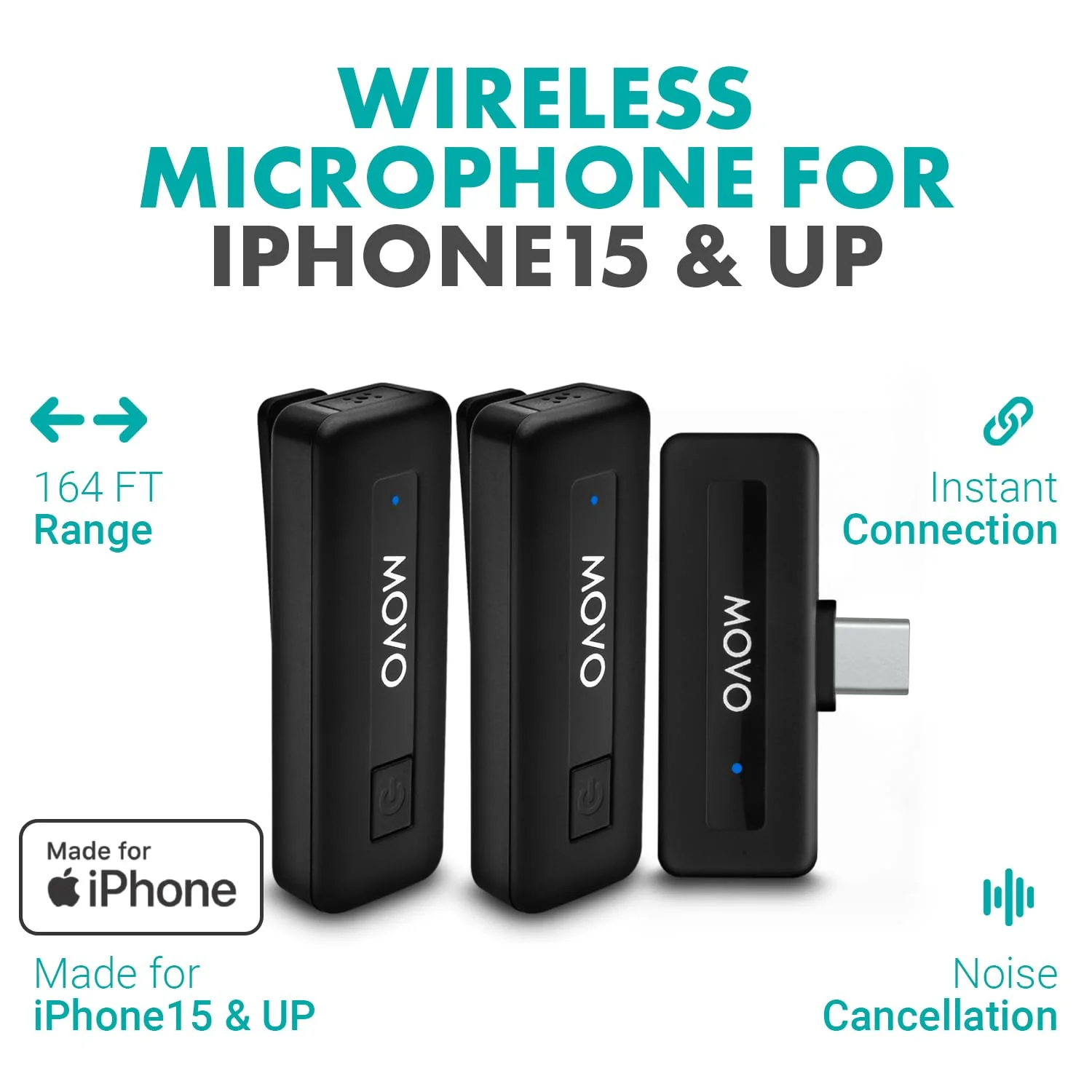 Movo Mini USB-C Duo Wireless Microphone for iPhone 15/16/17 and up - Ultracompact Microphone for iPhone 15/16/17 with Clip on Wireless Lavalier Mic 2 Transmitters - Image 2
