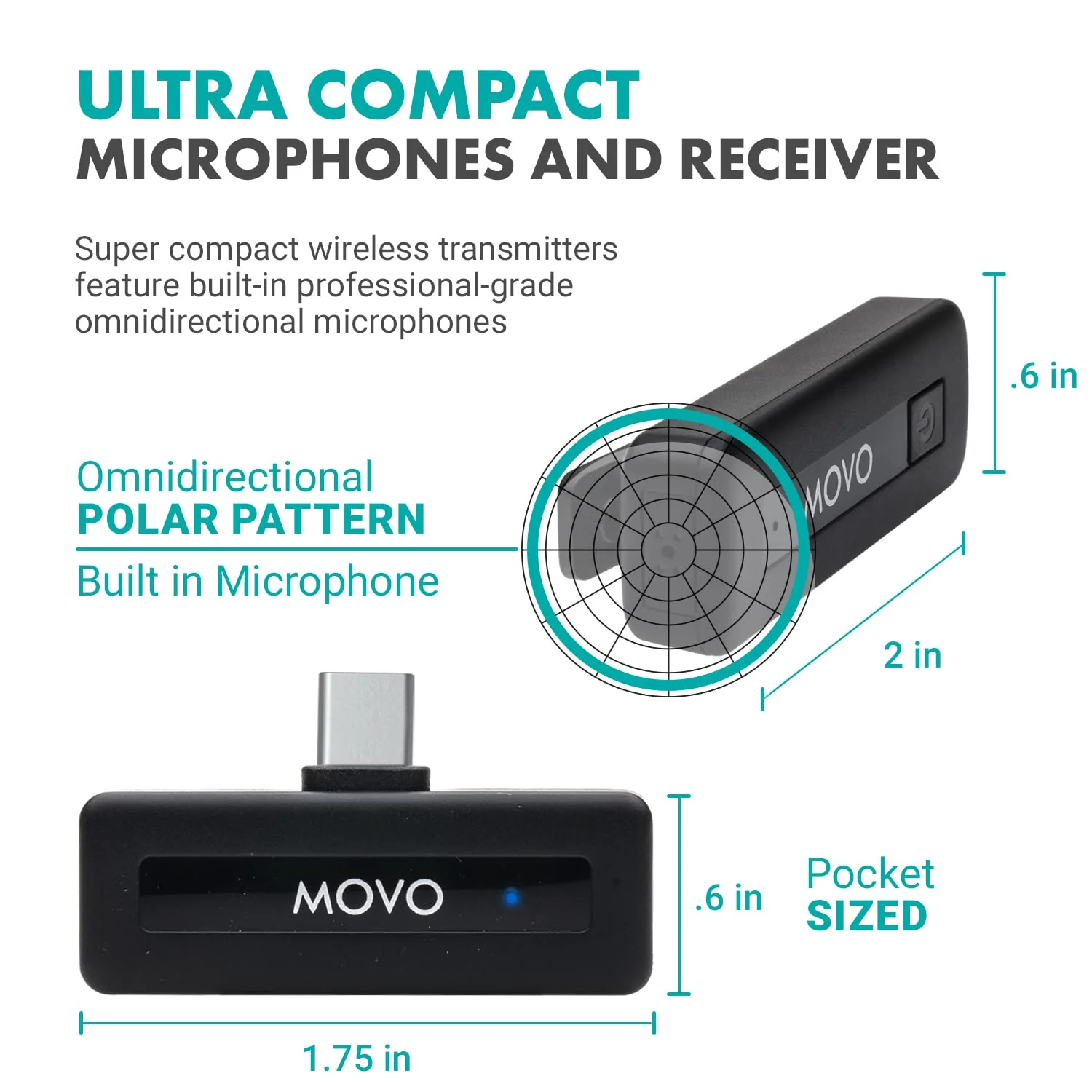 Movo Mini USB-C Duo Wireless Microphone for iPhone 15/16/17 and up - Ultracompact Microphone for iPhone 15/16/17 with Clip on Wireless Lavalier Mic 2 Transmitters - Image 4