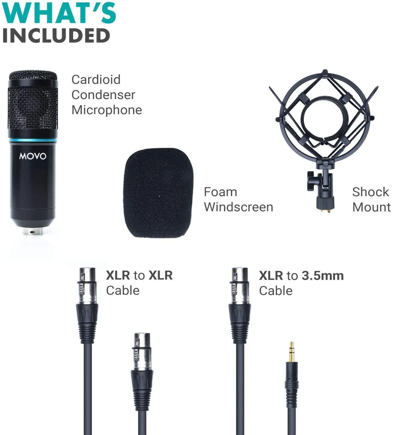 Movo PC-M6 Universal Cardioid Condenser Microphone with XLR and 3.5mm, Shock Mount, and Windscreen - Perfect for Podcasting, Live-Streaming, Gaming, Remote Work - Image 4