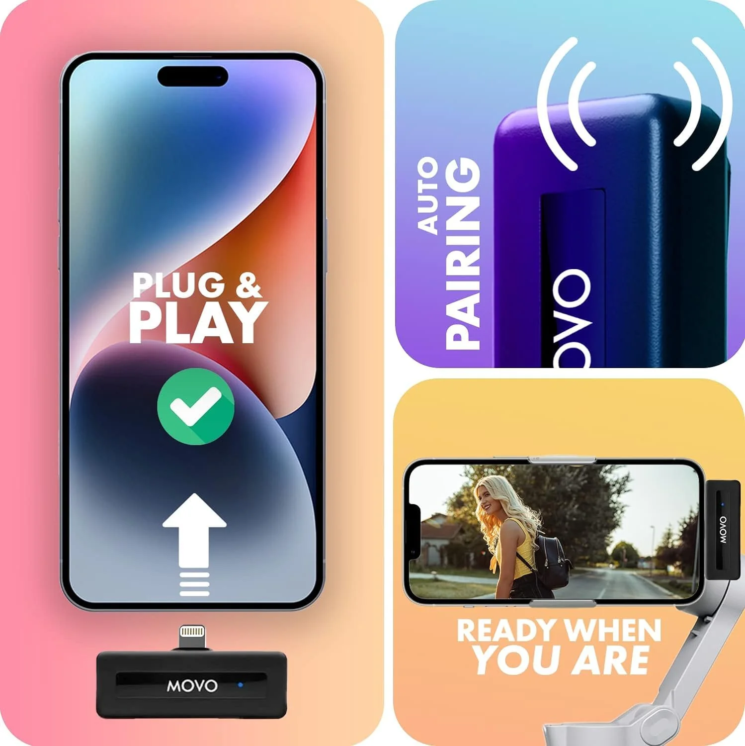 Movo Wireless Mini DI Duo iPhone Microphone for Video Recording - Wireless Microphone for iPhone with Clip on Lavalier Microphone for iPhone 10 HR Battery 164FT Range, Wireless Mic for iPhone, Black 2 Transmitters - Image 6
