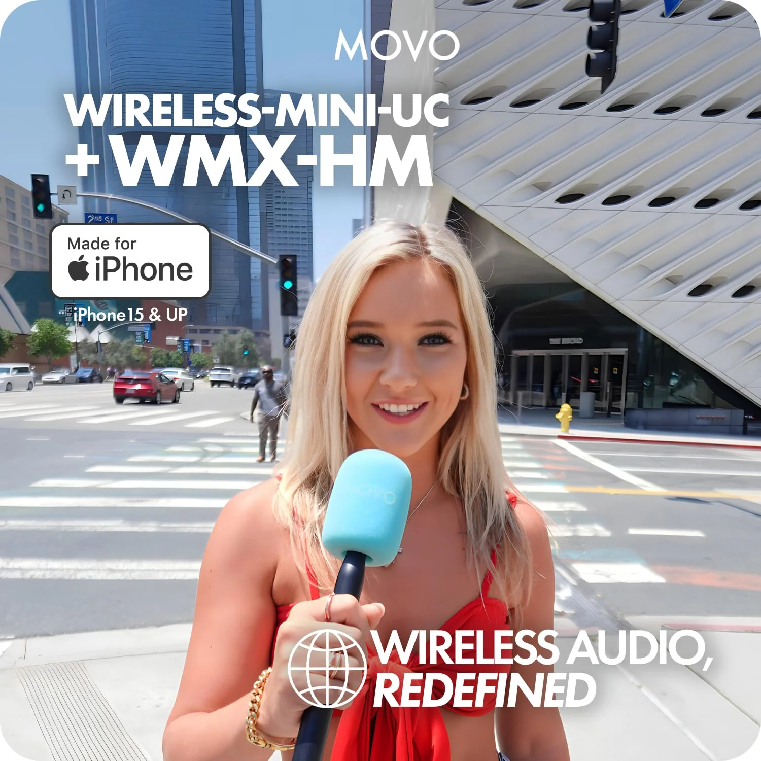 Movo Wireless Mini UC Ultra Compact Wireless Lavalier Microphone for iPhone 15/16/17 and up with WMX-HM Handheld Adapter - Lapel Mic with Handle Mount for Content Creators, Interviews, Reporting USB-C - Image 2