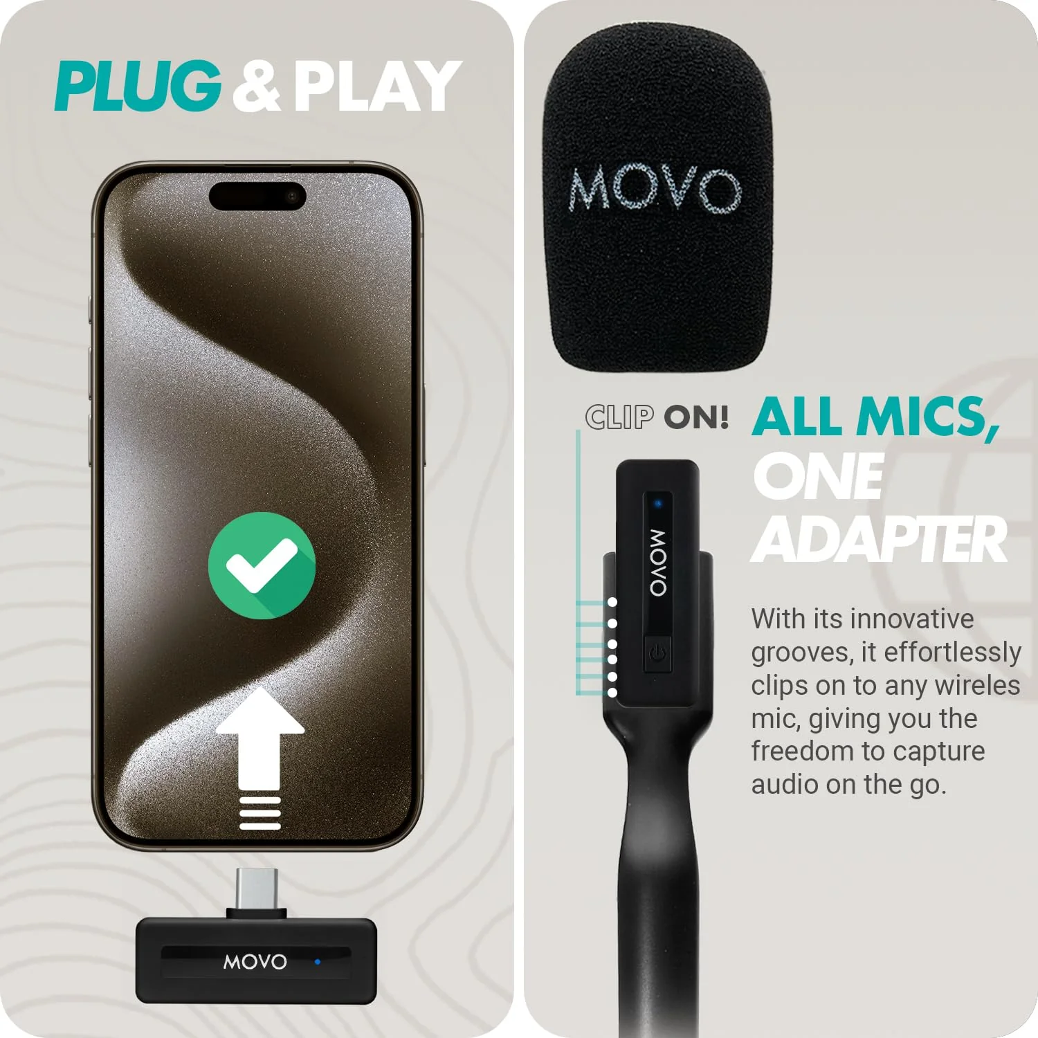 Movo Wireless Mini UC Ultra Compact Wireless Lavalier Microphone for iPhone 15/16/17 and up with WMX-HM Handheld Adapter - Lapel Mic with Handle Mount for Content Creators, Interviews, Reporting USB-C - Image 5