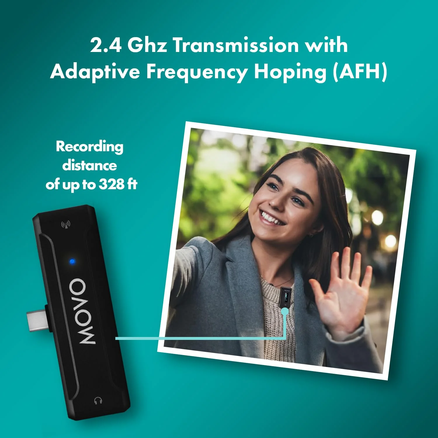 Movo WMX-2-C Wireless Microphone for USB-C Devices – Wireless Lavalier Mic System with Charging Case – Clip-On Lapel Mic for iPhone 15 and Up, Android, iPad Pro, MacBook – 7HR Battery, 328ft Range 1 Transmitter - Image 3