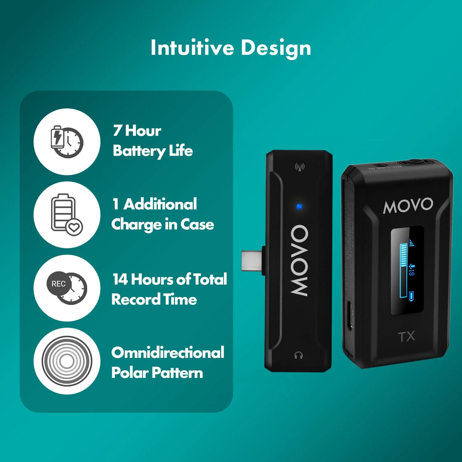 Movo WMX-2-C Wireless Microphone for USB-C Devices – Wireless Lavalier Mic System with Charging Case – Clip-On Lapel Mic for iPhone 15 and Up, Android, iPad Pro, MacBook – 7HR Battery, 328ft Range 1 Transmitter - Image 4
