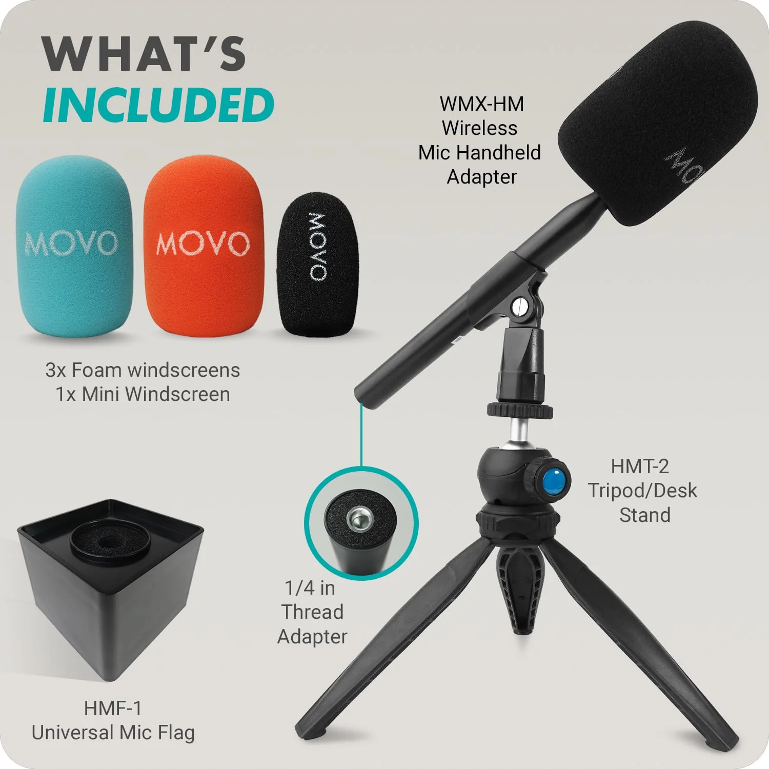 Movo WMX-HM Wireless Interview Microphone Adapter w/Mic Flag and Mic Stand - Compatible with DJI Mic, Rode Wireless GO, Hollyland Lark, and More - for Podcasting, Interviews, and Content Creation - Image 8