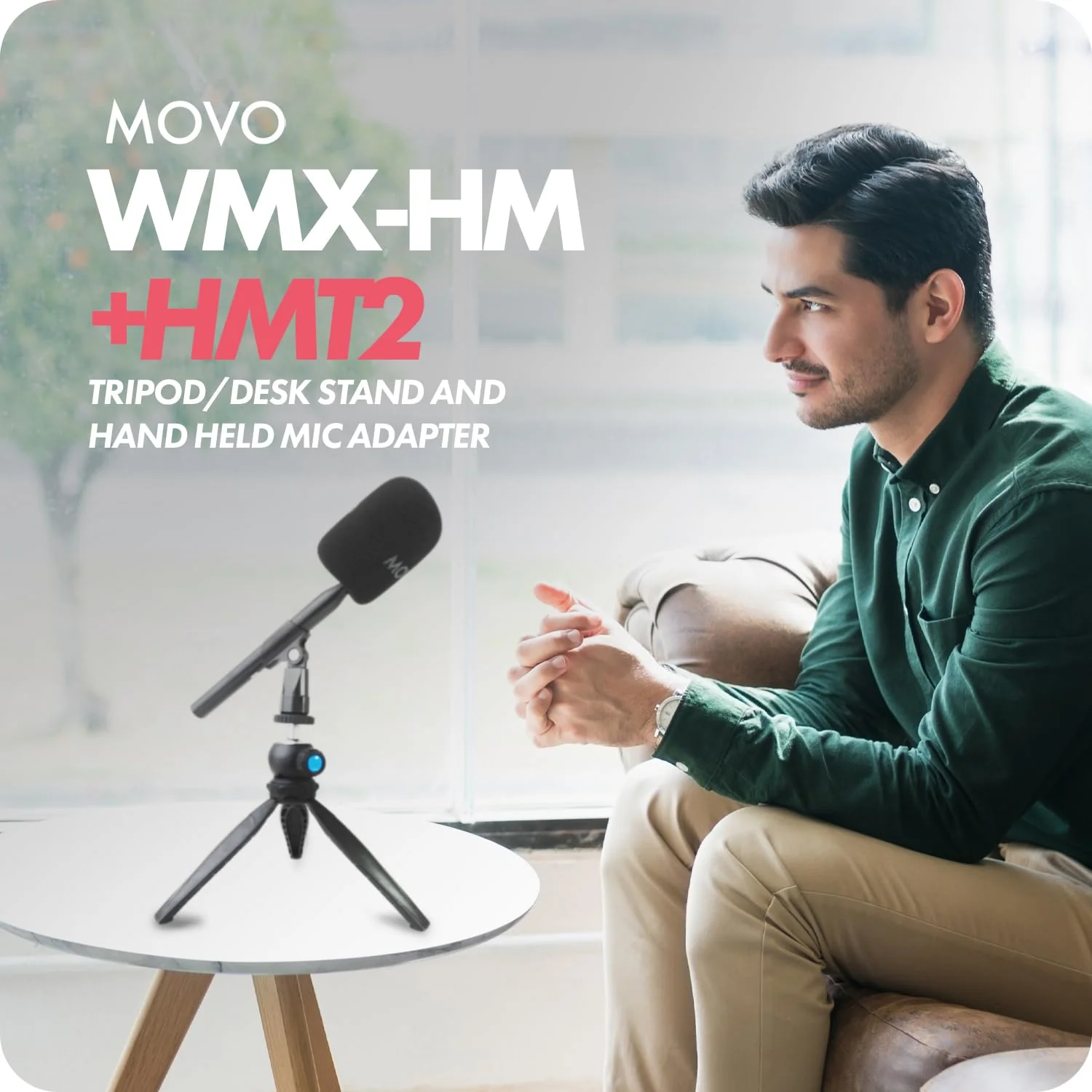 Movo WMX-HM Wireless Interview Microphone Adapter w/Mic Stand - Compatible with DJI Mic, Rode Wireless GO, Hollyland Lark, and More - Great for Podcasting, Interviews, Reporters, and Content Creation - Image 2