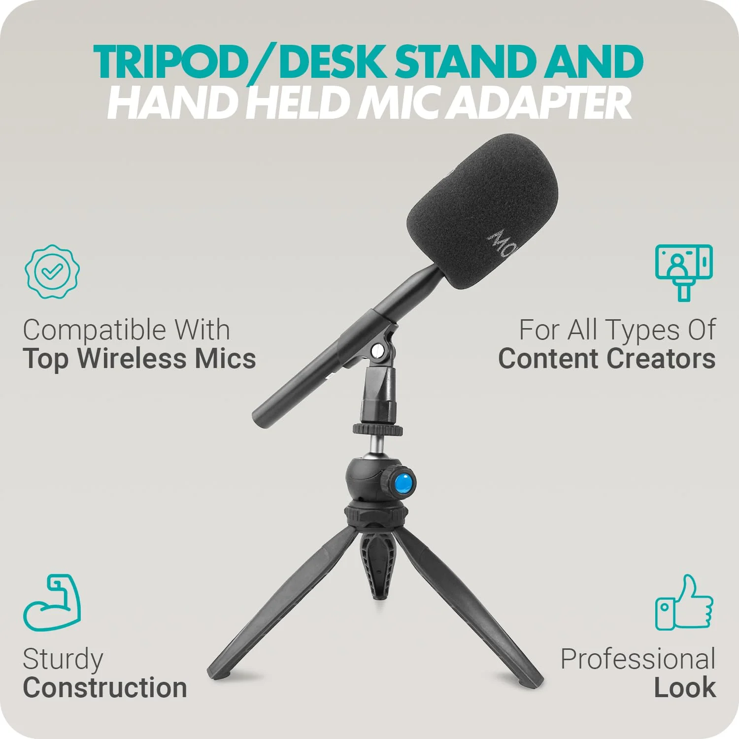 Movo WMX-HM Wireless Interview Microphone Adapter w/Mic Stand - Compatible with DJI Mic, Rode Wireless GO, Hollyland Lark, and More - Great for Podcasting, Interviews, Reporters, and Content Creation - Image 3