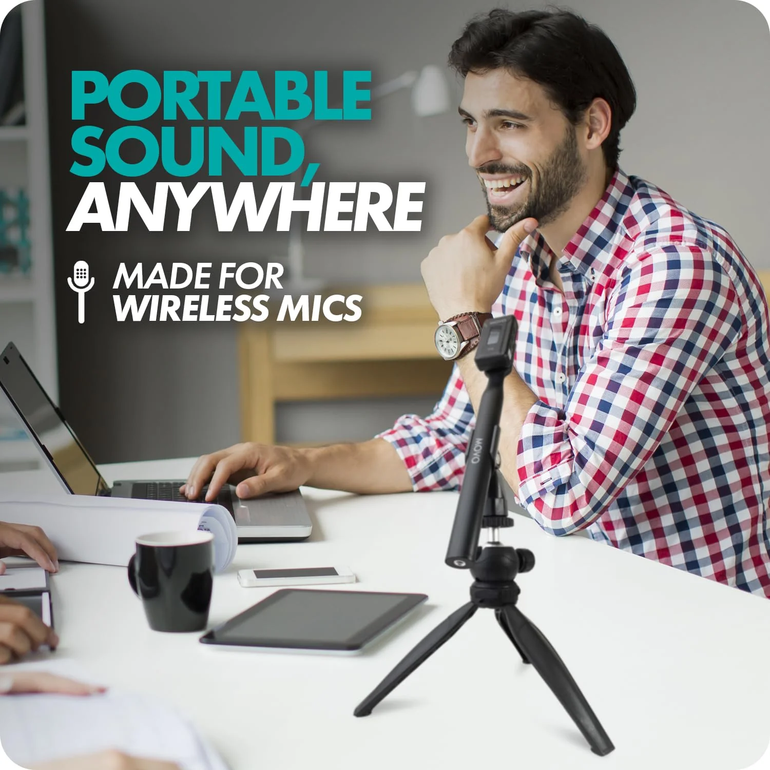 Movo WMX-HM Wireless Interview Microphone Adapter w/Mic Stand - Compatible with DJI Mic, Rode Wireless GO, Hollyland Lark, and More - Great for Podcasting, Interviews, Reporters, and Content Creation - Image 7