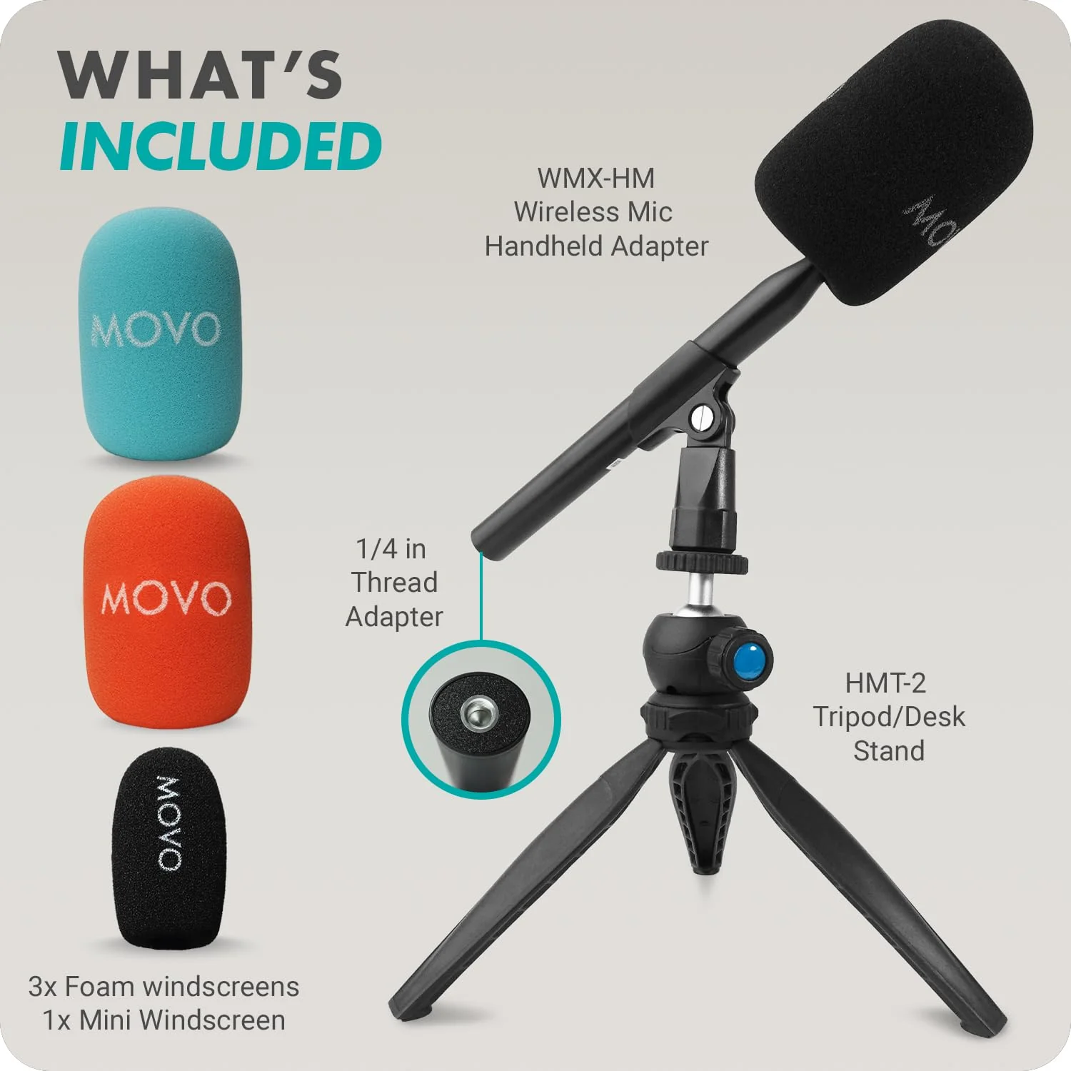 Movo WMX-HM Wireless Interview Microphone Adapter w/Mic Stand - Compatible with DJI Mic, Rode Wireless GO, Hollyland Lark, and More - Great for Podcasting, Interviews, Reporters, and Content Creation - Image 8