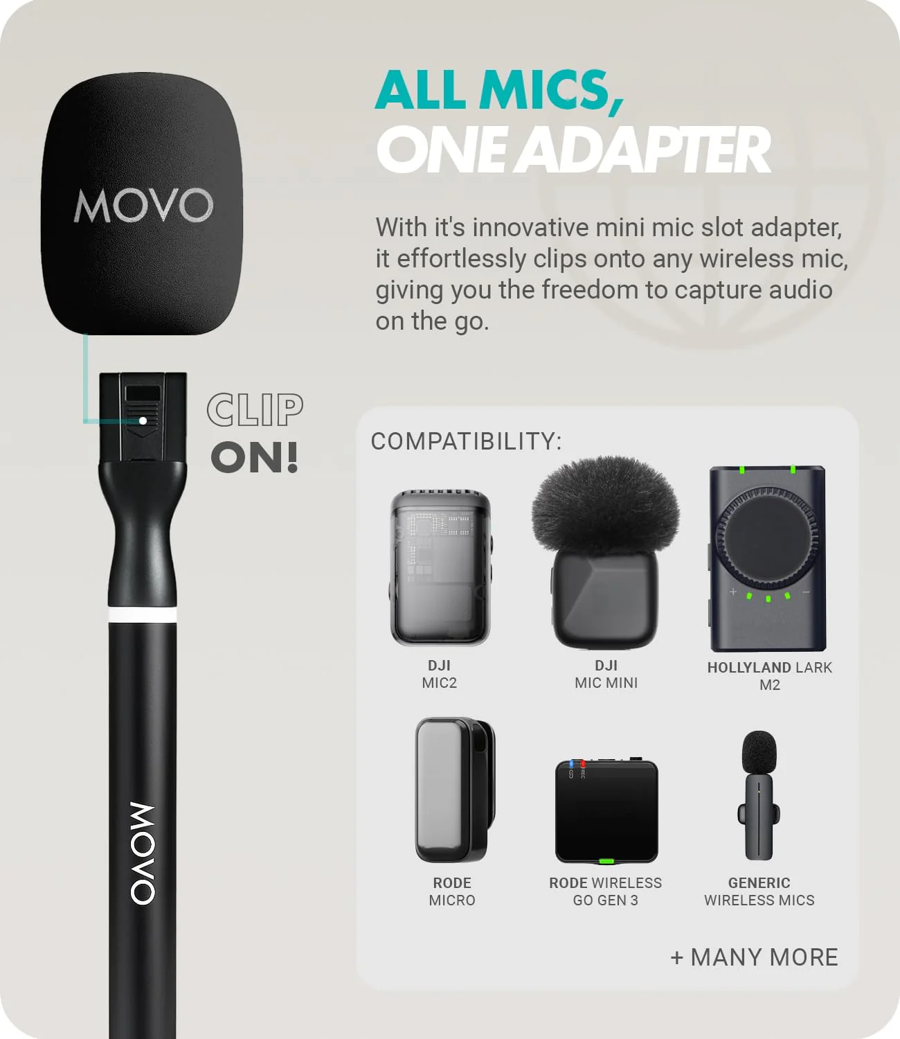 Movo WMX-HMF2 Wireless Microphone Handle with Mic Flag – Handheld Grip for DJI Mic, Rode GO II – Includes Lav Microphone Holder, Adapter & 3 Windscreens – for Interviews, YouTube & TikTok - Image 4