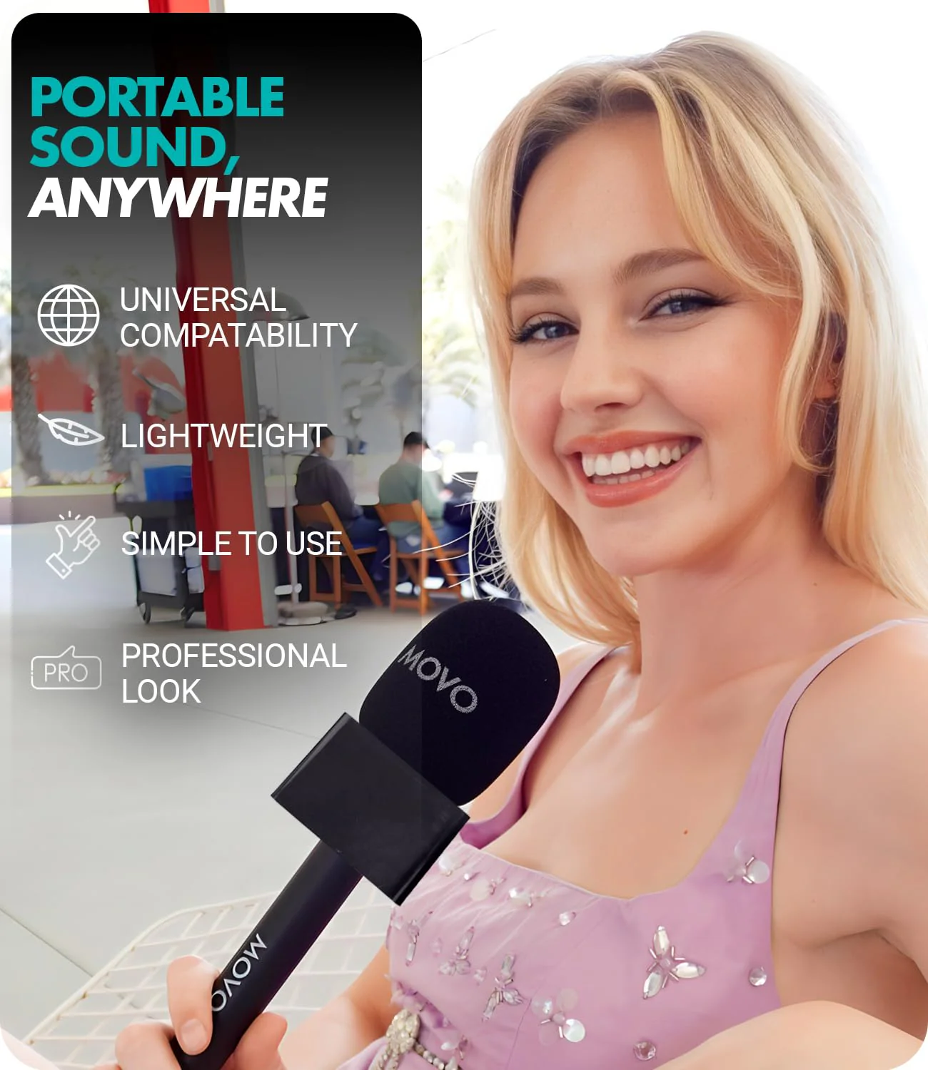 Movo WMX-HMF2 Wireless Microphone Handle with Mic Flag – Handheld Grip for DJI Mic, Rode GO II – Includes Lav Microphone Holder, Adapter & 3 Windscreens – for Interviews, YouTube & TikTok - Image 5