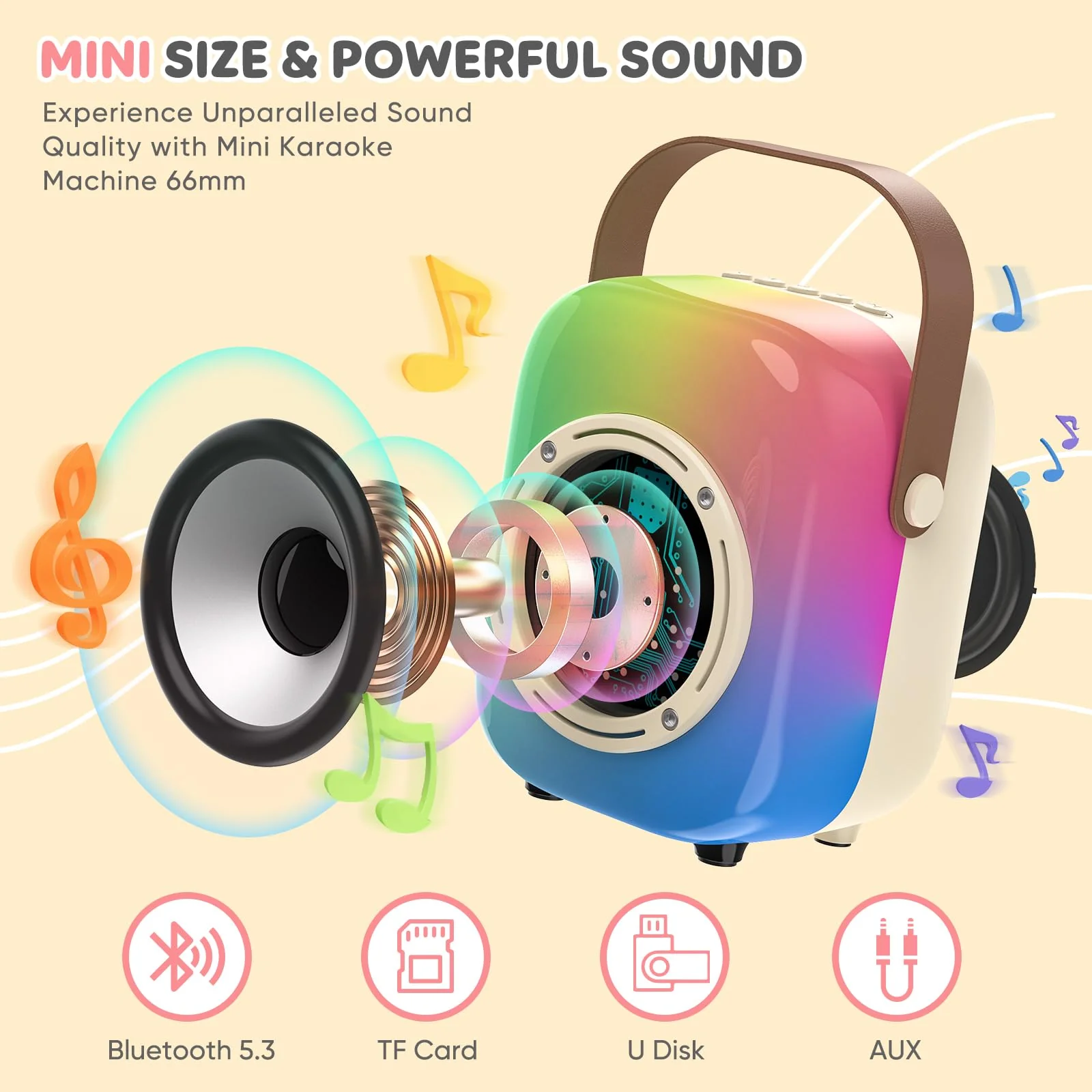MOYU Mini Karaoke Machine for Kids: Portable Bluetooth Speaker Set with Two Wireless Microphones & Flowing Light Gifts for Girls Boys Toddler Adults Home Party - Image 2