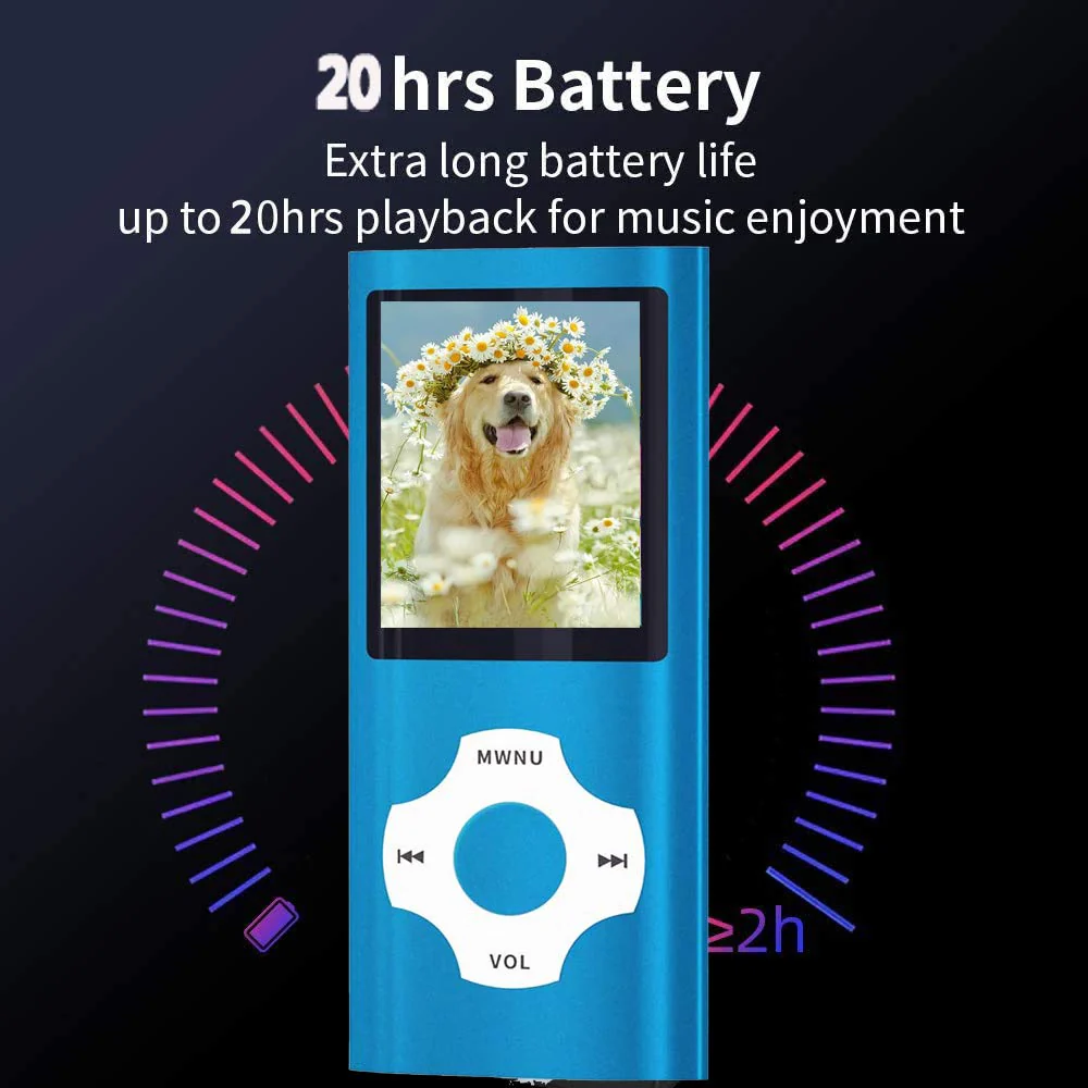 MP3 Player, Hotechs MP3 Music Player with 32GB Memory SD Card Slim Classic Digital LCD 1.82'' Screen MINI USB Port with FM Radio, Voice Record Blue - Image 3