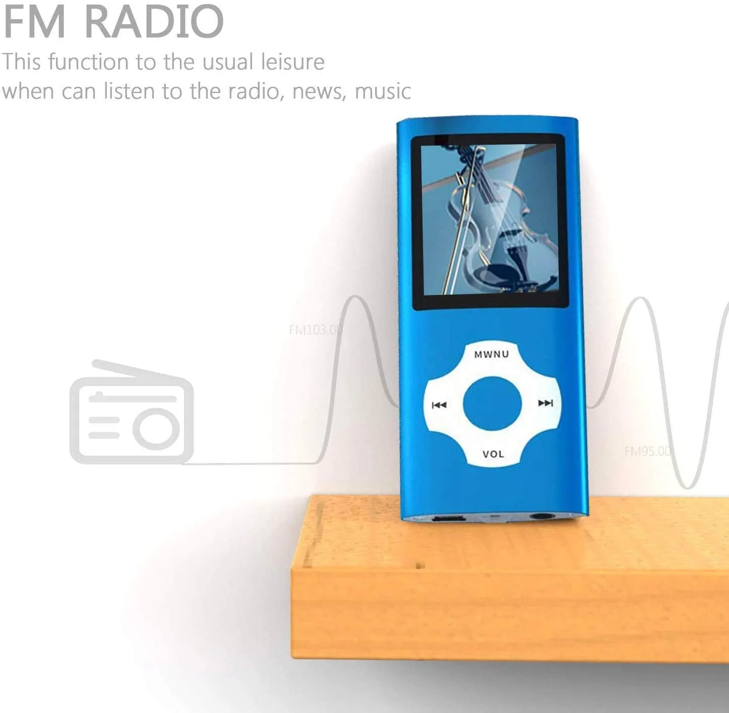 MP3 Player, Hotechs MP3 Music Player with 32GB Memory SD Card Slim Classic Digital LCD 1.82'' Screen MINI USB Port with FM Radio, Voice Record Blue - Image 4