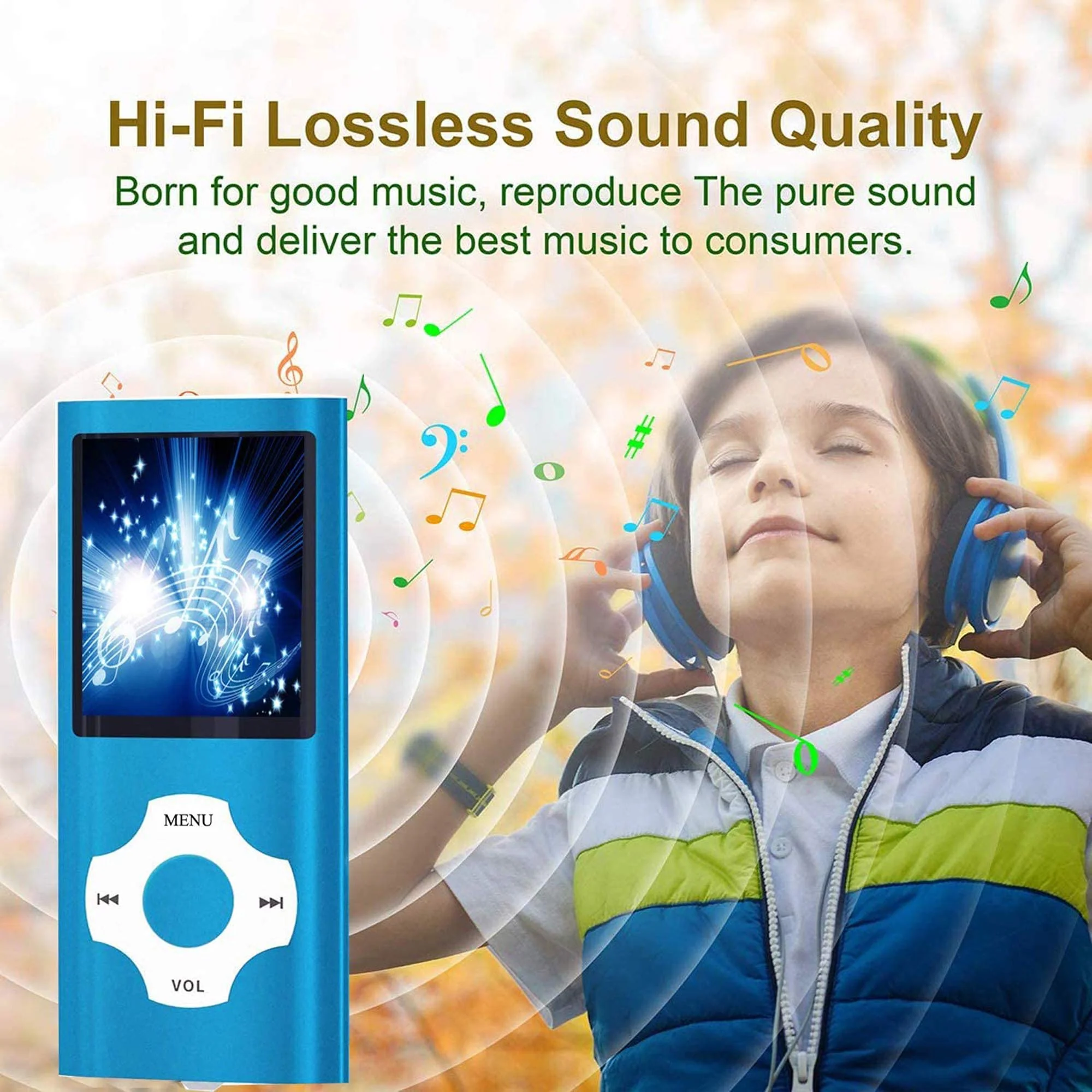 MP3 Player, Hotechs MP3 Music Player with 32GB Memory SD Card Slim Classic Digital LCD 1.82'' Screen MINI USB Port with FM Radio, Voice Record Blue - Image 5