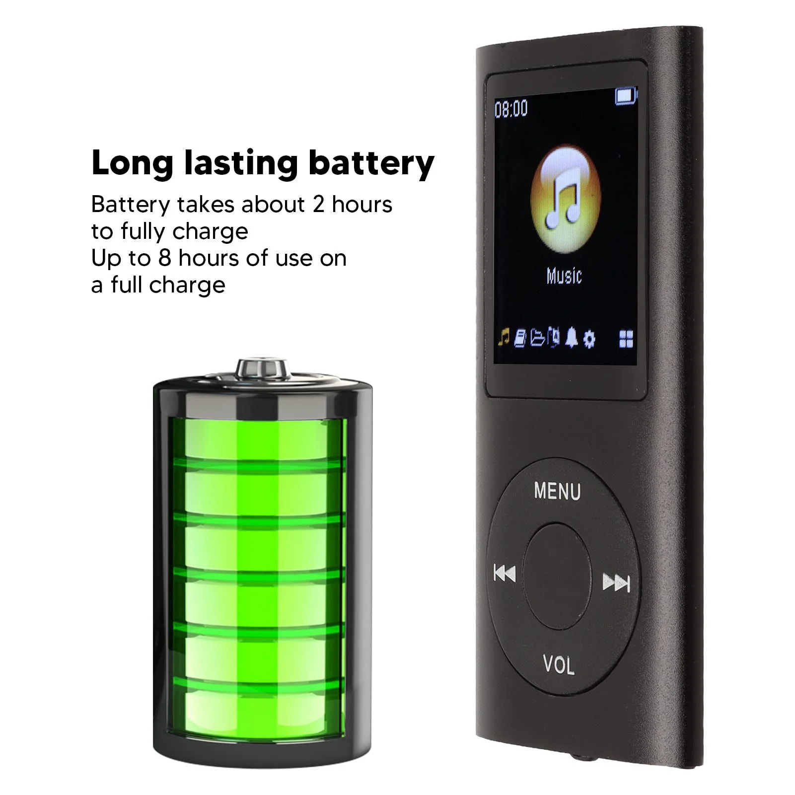 MP3 Player Stylish Multifunctional Lossless Sound Slim 1.8 Inch LCD Screen Portable MP3 Music Player (Black) - Image 3