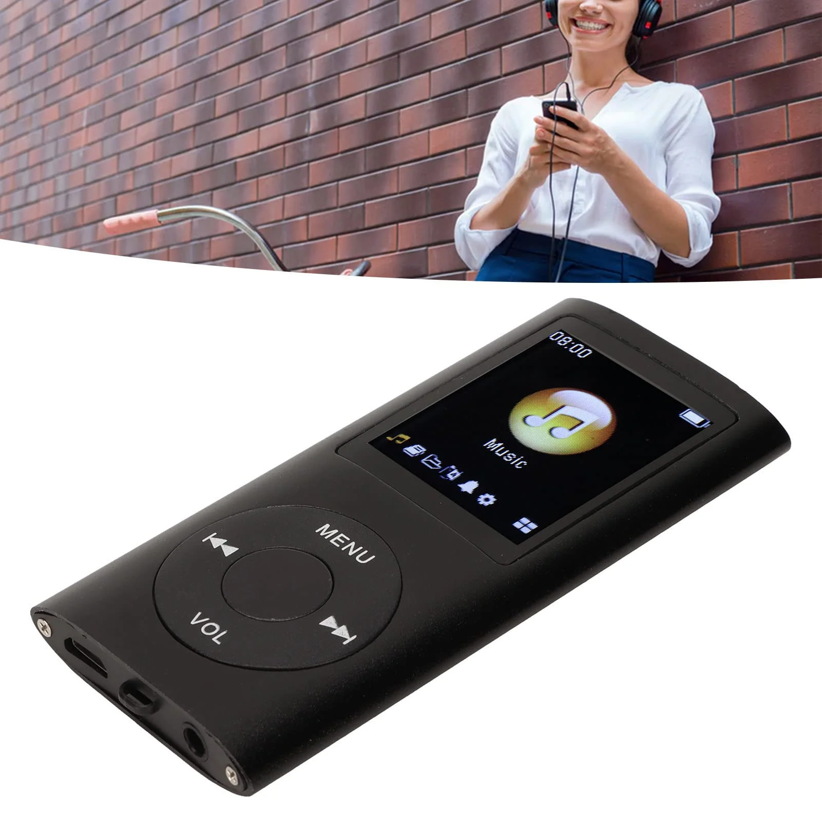 MP3 Player Stylish Multifunctional Lossless Sound Slim 1.8 Inch LCD Screen Portable MP3 Music Player (Black) - Image 4