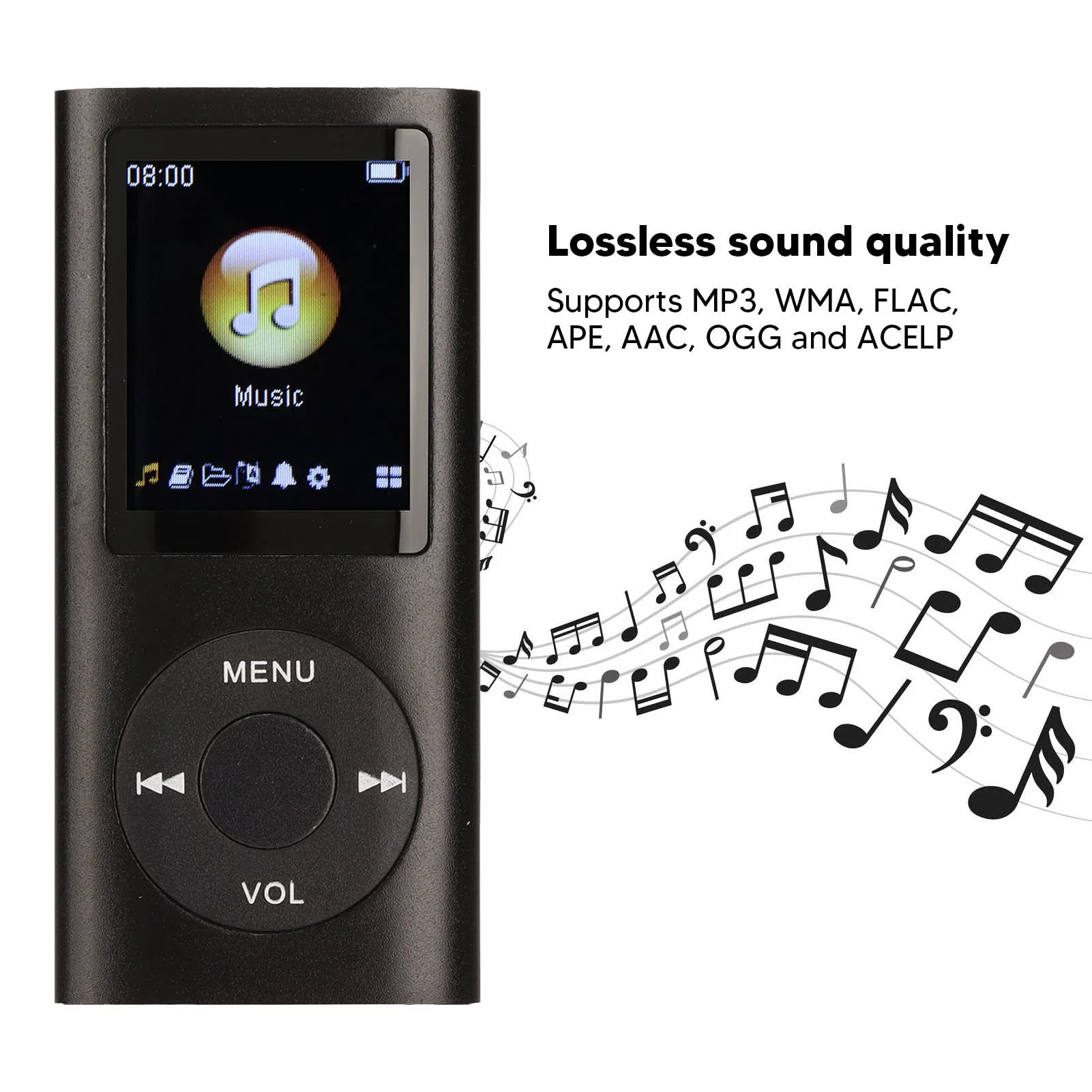 MP3 Player Stylish Multifunctional Lossless Sound Slim 1.8 Inch LCD Screen Portable MP3 Music Player (Black) - Image 7
