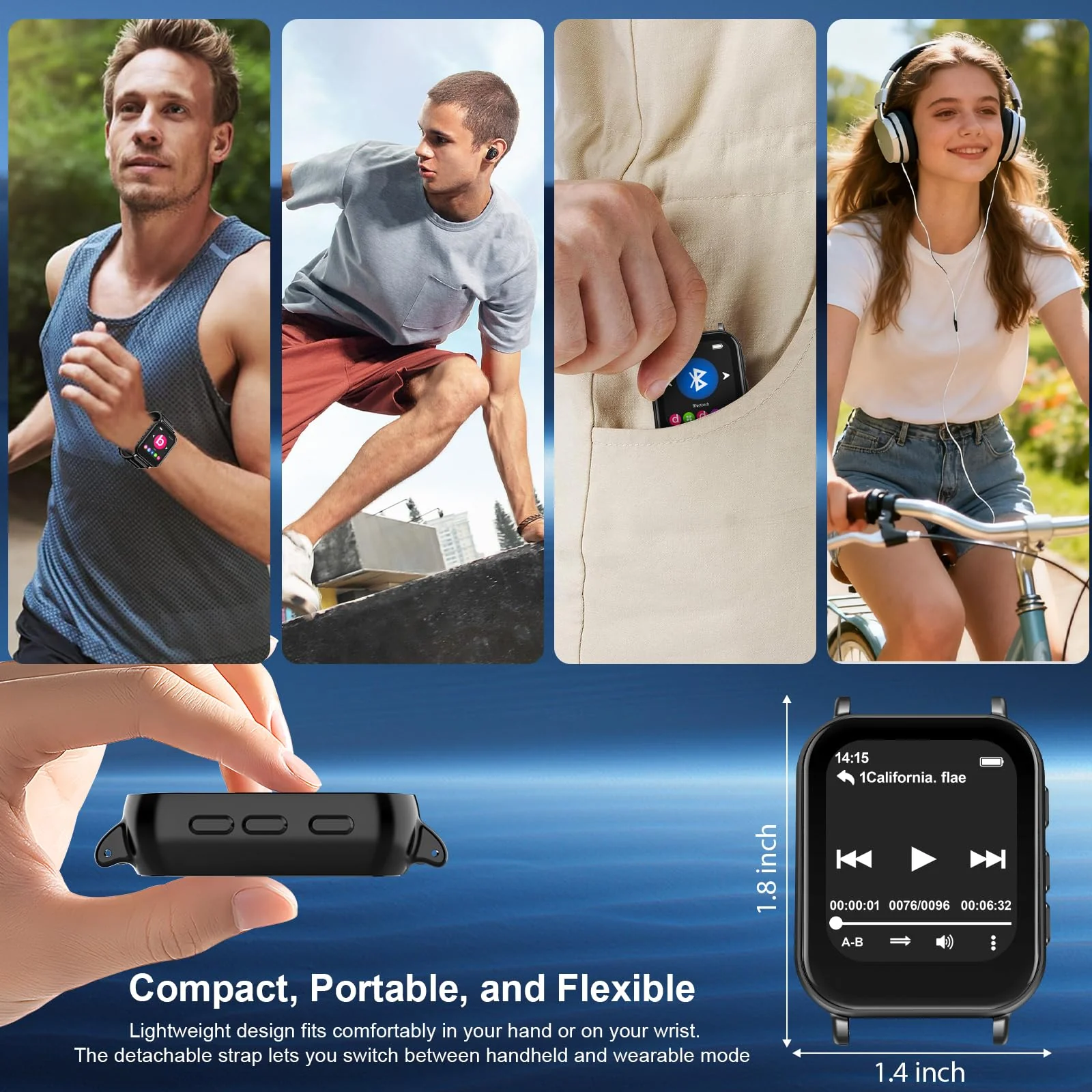 MP3 Player with Bluetooth 5.0,32GB Touchscreen Music Player with Detachable Strap,Built-in Speaker,Wired Earphones,1.69'' IPS Display,Portable Sport MP3 Player for Running,Gym,Kids & Adults - Image 6