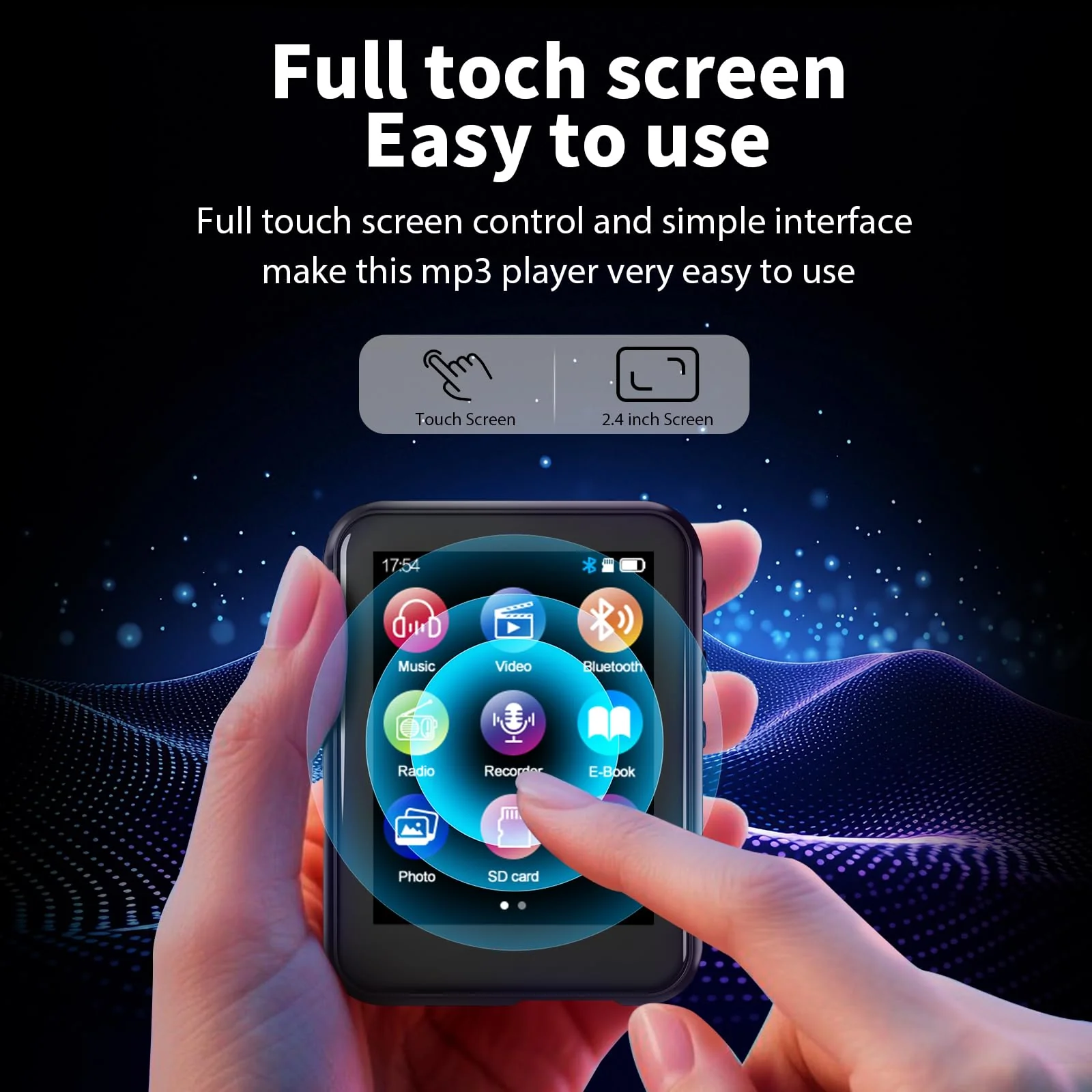 MP3 Player with Bluetooth 5.3, 16GB 2.4-Inch Full Touchscreen Music Player for Kids, FM Radio, Voice Recorder, Hi-Fi Sound, E-Book, Earphones Included Black - Image 2