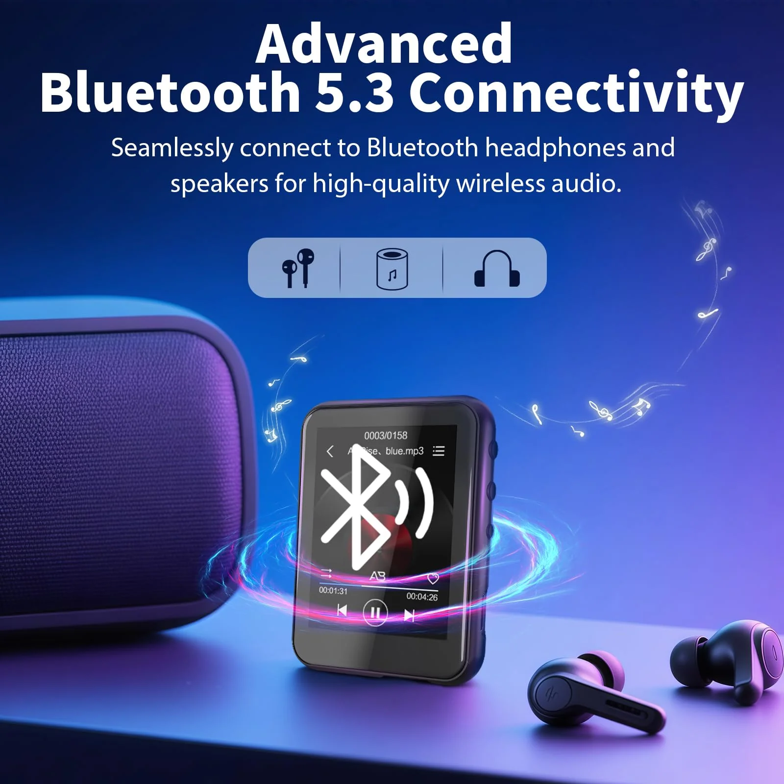 MP3 Player with Bluetooth 5.3, 16GB 2.4-Inch Full Touchscreen Music Player for Kids, FM Radio, Voice Recorder, Hi-Fi Sound, E-Book, Earphones Included Black - Image 3