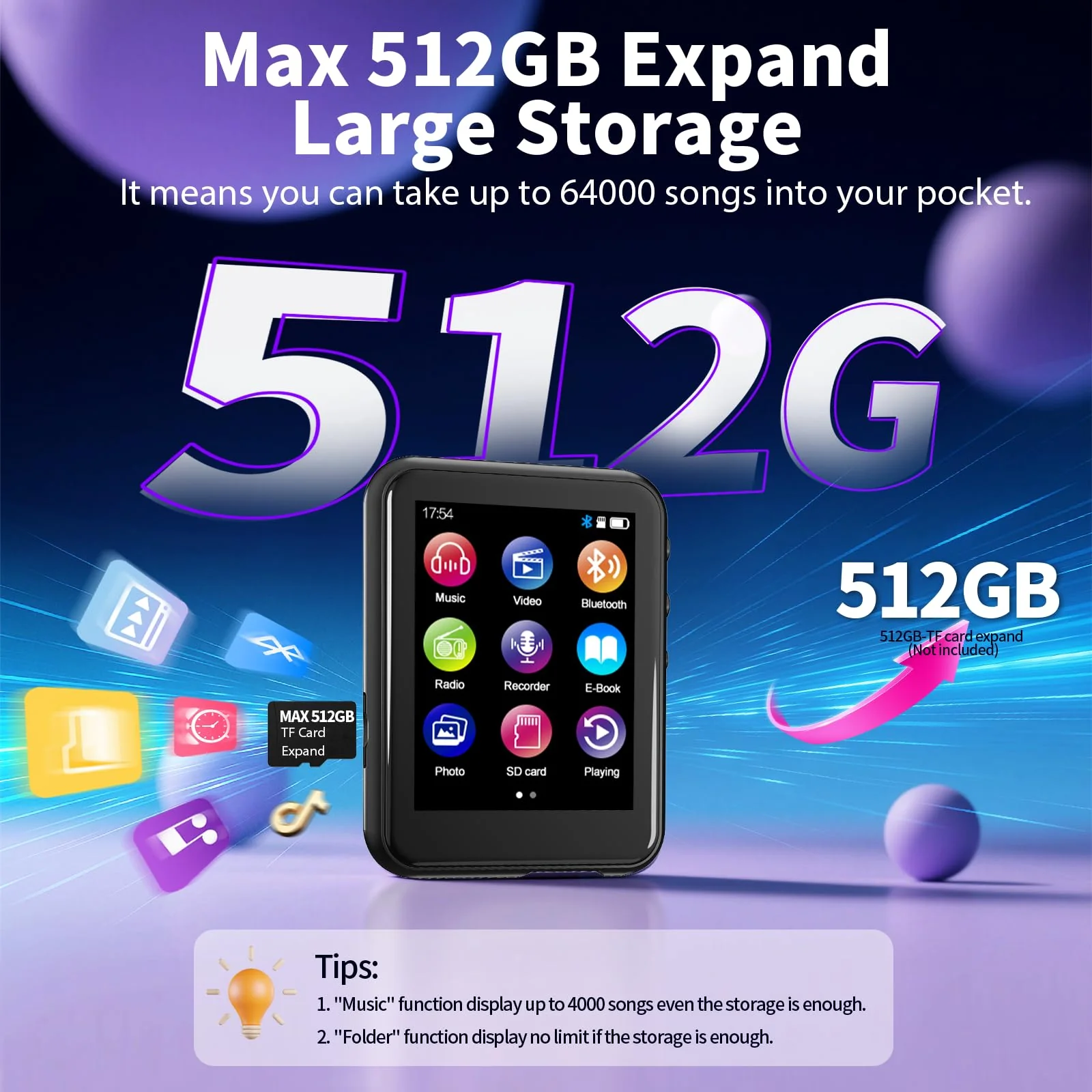 MP3 Player with Bluetooth 5.3, 16GB 2.4-Inch Full Touchscreen Music Player for Kids, FM Radio, Voice Recorder, Hi-Fi Sound, E-Book, Earphones Included Black - Image 6