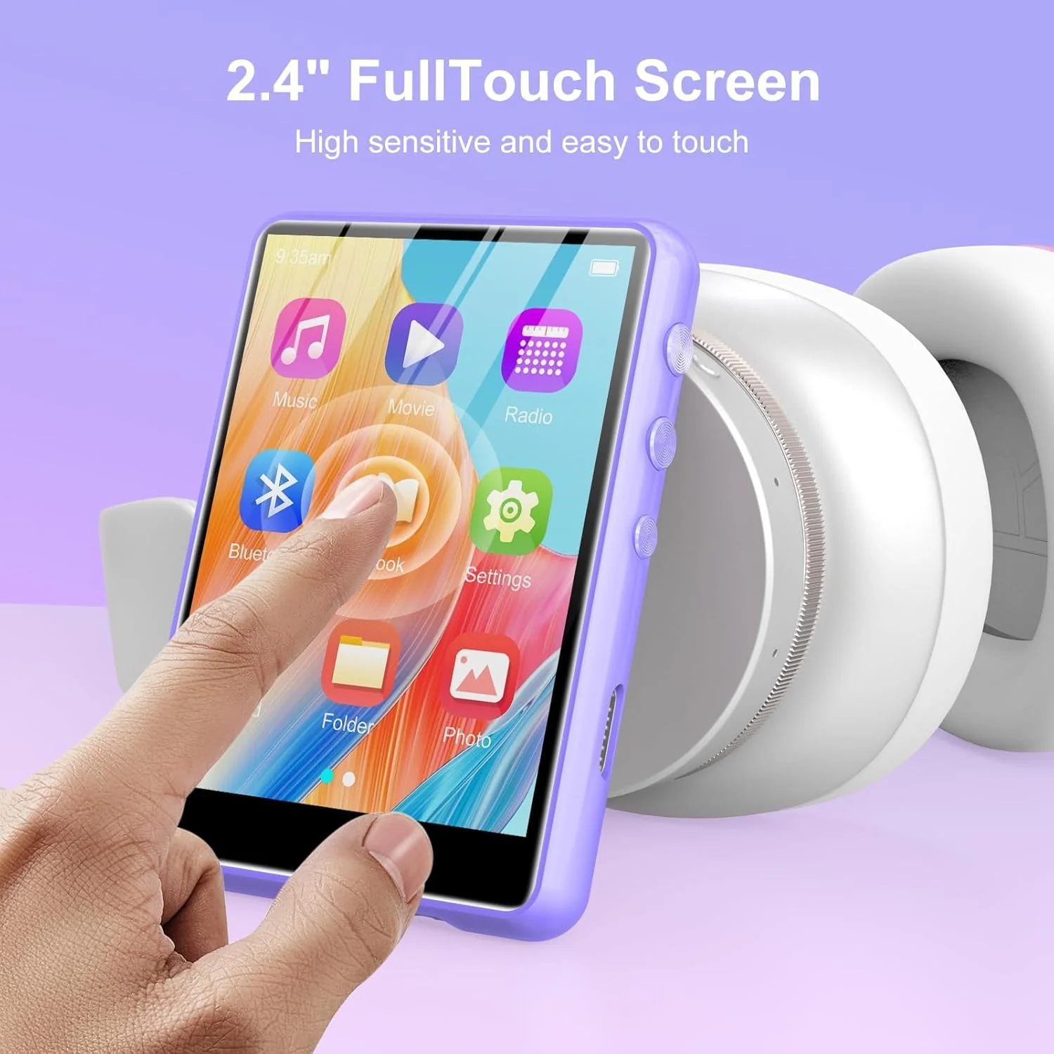 MP3 Player with Bluetooth 5.3, 2.4" Portable HiFi Music Player with FM Radio/HD Speaker/E-Book/Photo/Video/Alarm Clock, Digital Music Player Earphones Included 64GB-Purple - Image 3