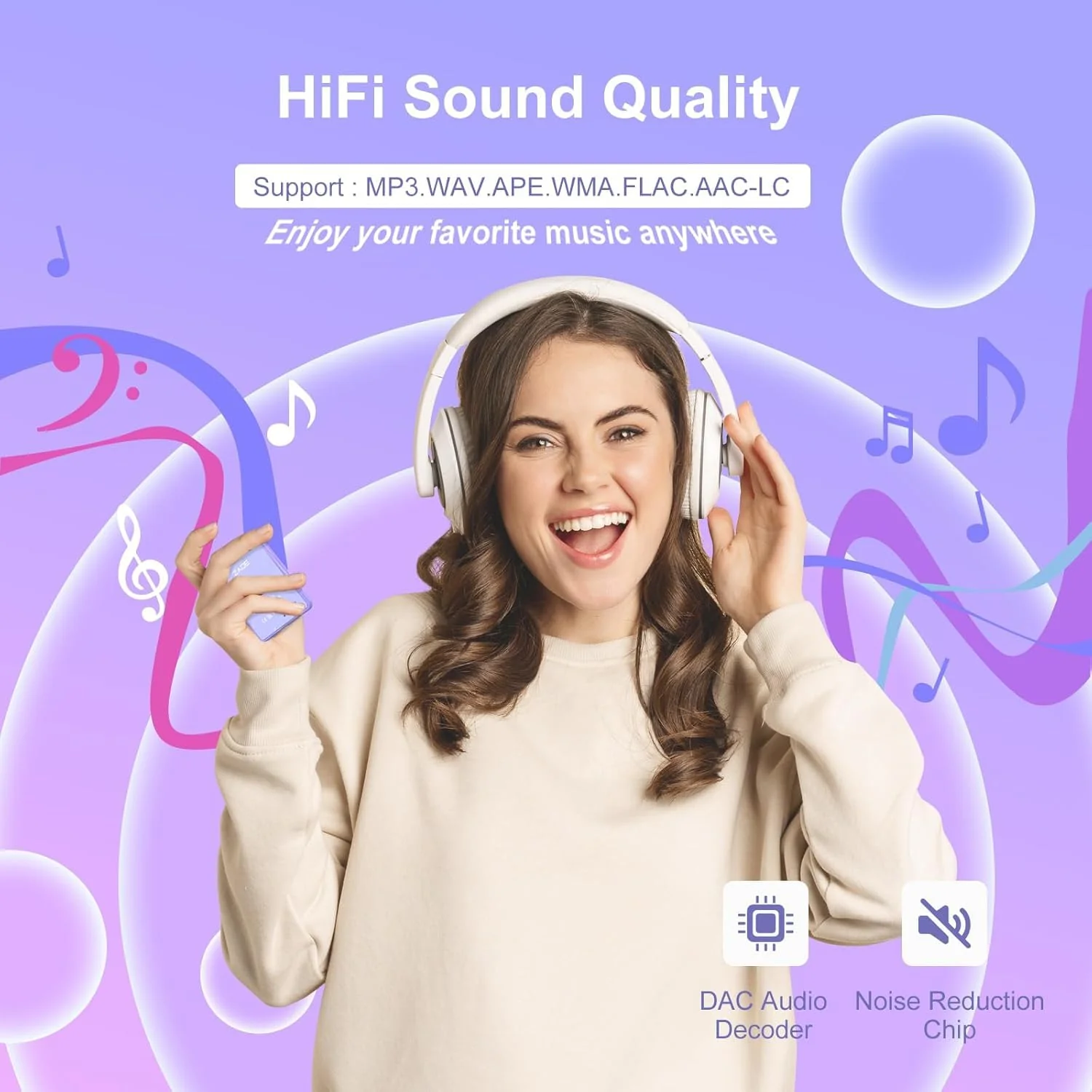 MP3 Player with Bluetooth 5.3, 2.4" Portable HiFi Music Player with FM Radio/HD Speaker/E-Book/Photo/Video/Alarm Clock, Digital Music Player Earphones Included 64GB-Purple - Image 5