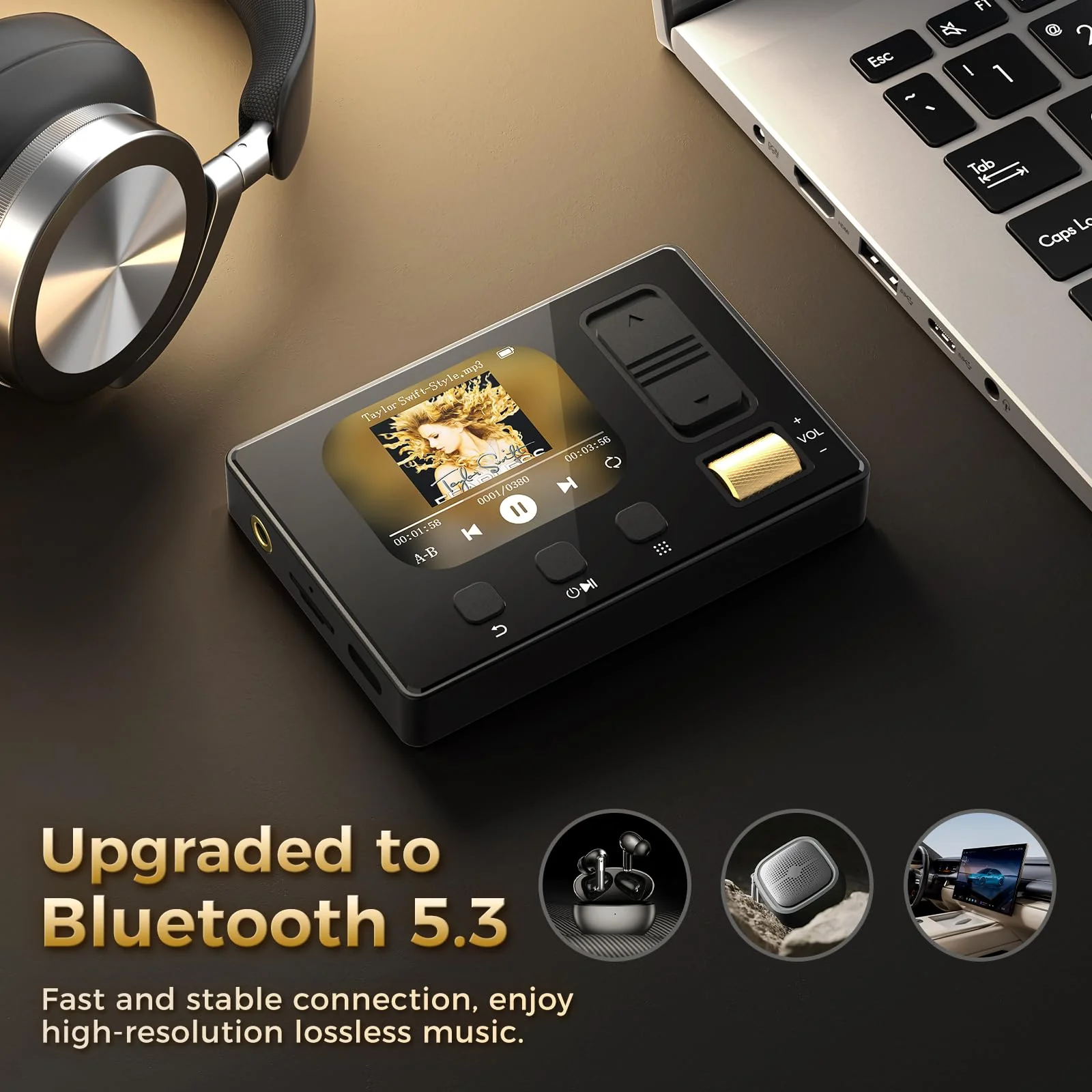 MP3 Player with Bluetooth 5.3, Diofox MP3 & MP4 Player, Portable Hi-Fi Lossless Music Player with Built-in Speakers, FM Radio, and Voice Recording, Comes with Headphones Black - Image 2