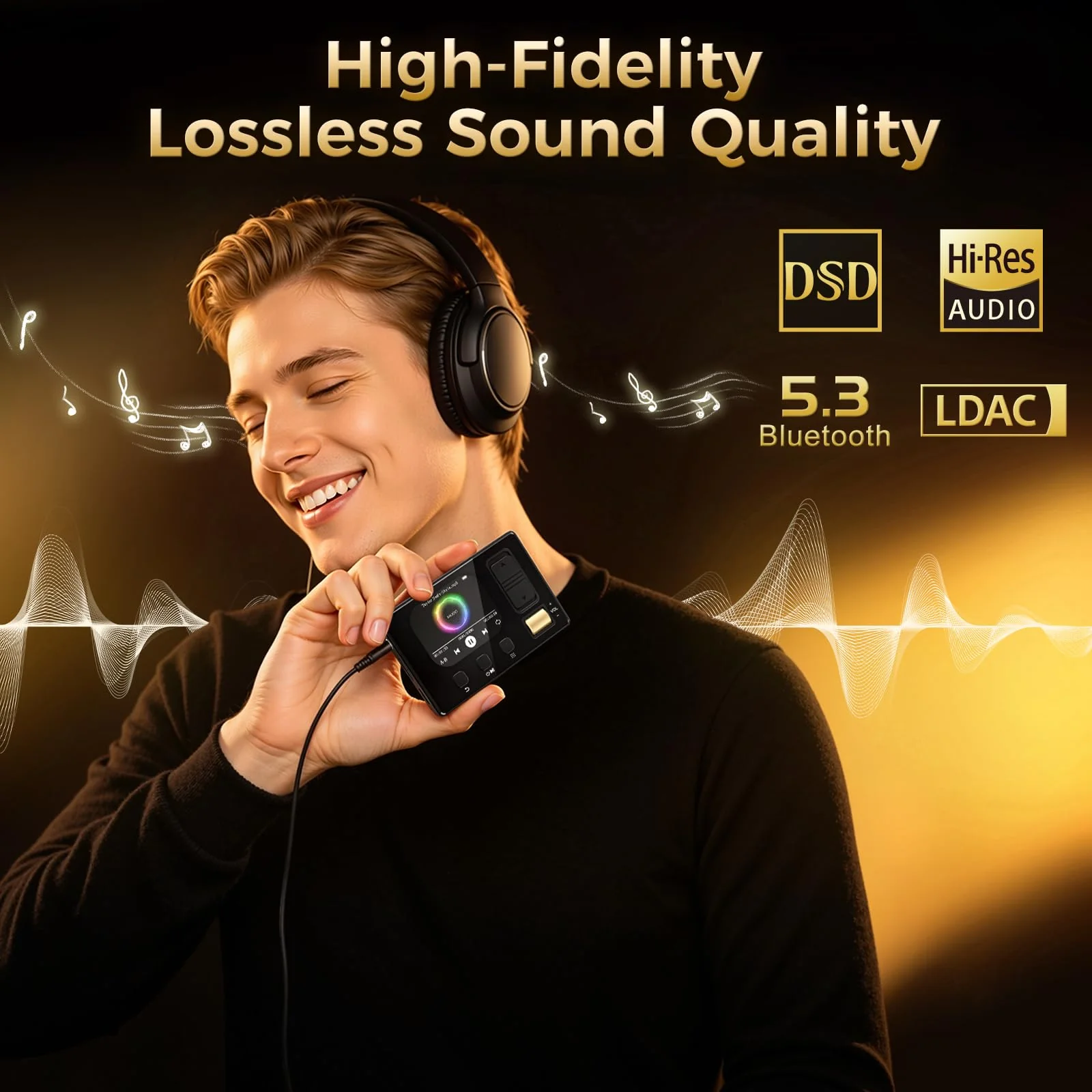 MP3 Player with Bluetooth 5.3, Diofox MP3 & MP4 Player, Portable Hi-Fi Lossless Music Player with Built-in Speakers, FM Radio, and Voice Recording, Comes with Headphones Black - Image 3