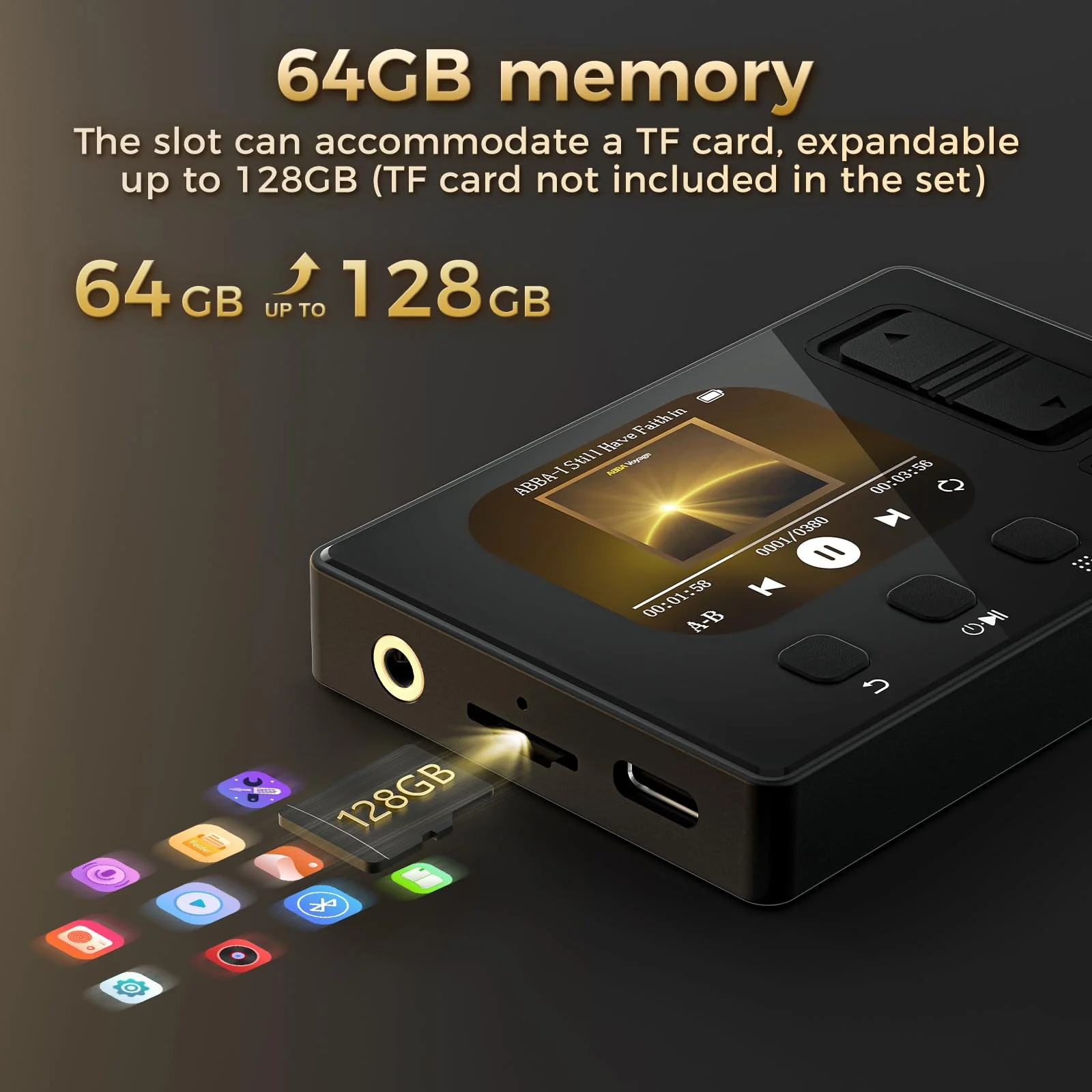 MP3 Player with Bluetooth 5.3, Diofox MP3 & MP4 Player, Portable Hi-Fi Lossless Music Player with Built-in Speakers, FM Radio, and Voice Recording, Comes with Headphones Black - Image 8