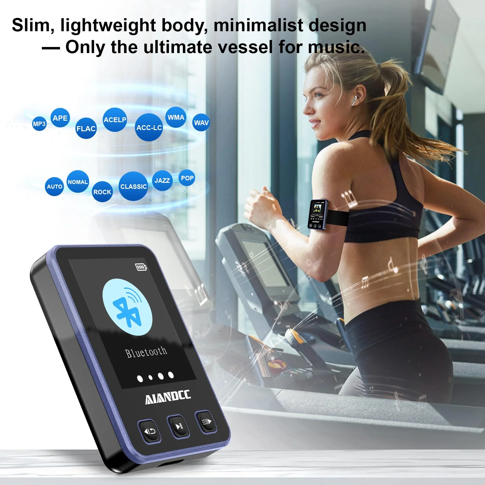 Mp3 Player with Bluetooth 5.3, HiFi Music Player with Sports Clip and Armband, 1.77-inch TFT Color Screen, 32GB mp3 Player for Kids Adults, Earphones Included, TF Card can be Inserted Purple - Image 2