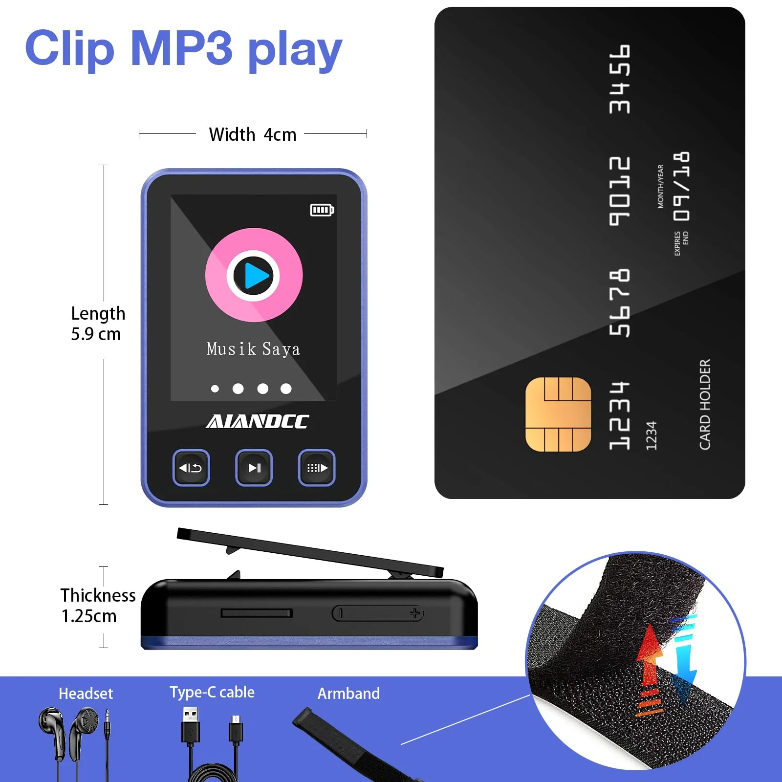 Mp3 Player with Bluetooth 5.3, HiFi Music Player with Sports Clip and Armband, 1.77-inch TFT Color Screen, 32GB mp3 Player for Kids Adults, Earphones Included, TF Card can be Inserted Purple - Image 5