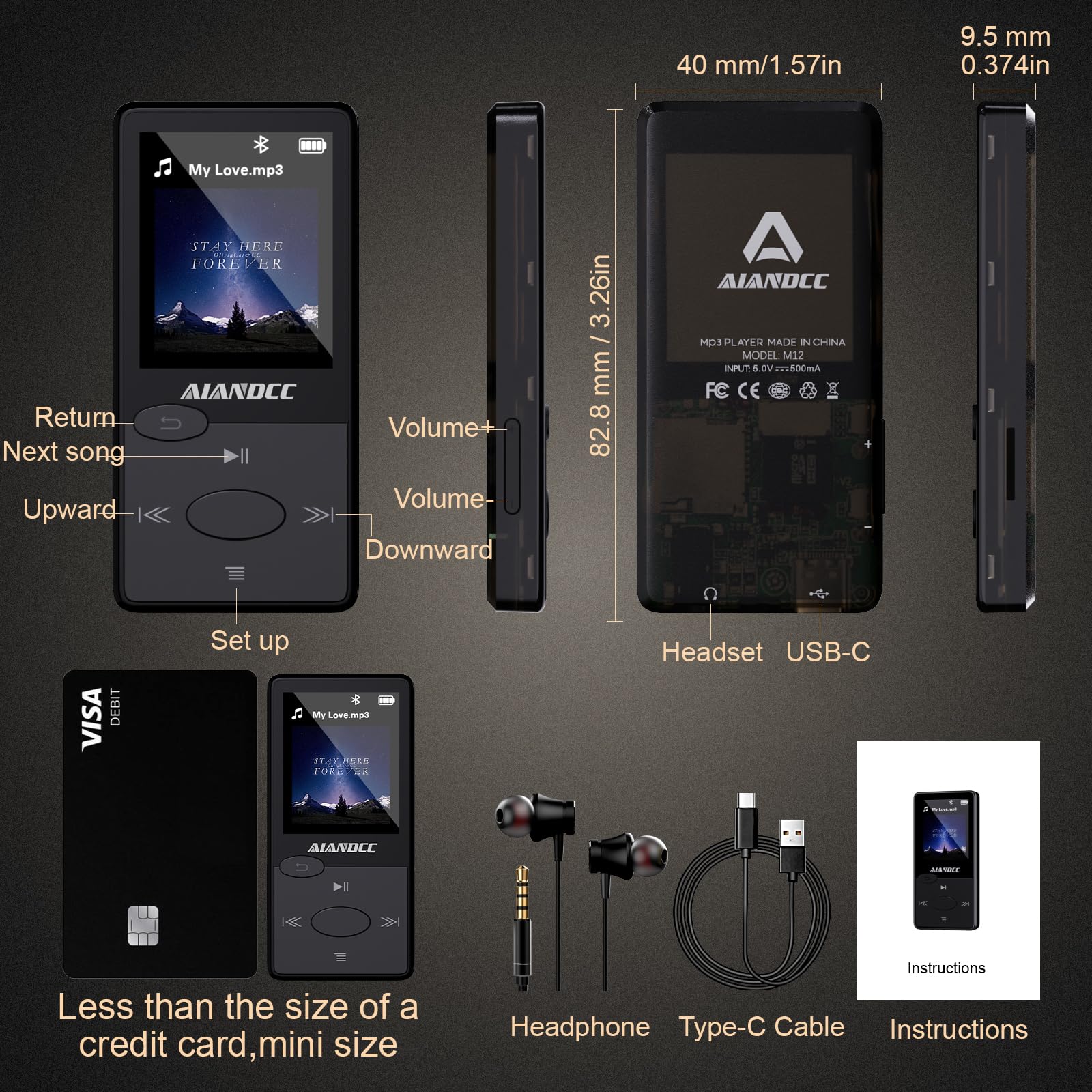 Mp3 Player with Bluetooth 5.3 HiFi Sound, Mp3 Player with FM Radio, Mini Music Player 32G for Kids Adults, Earphones Included, TF Card can be Inserted - Image 2