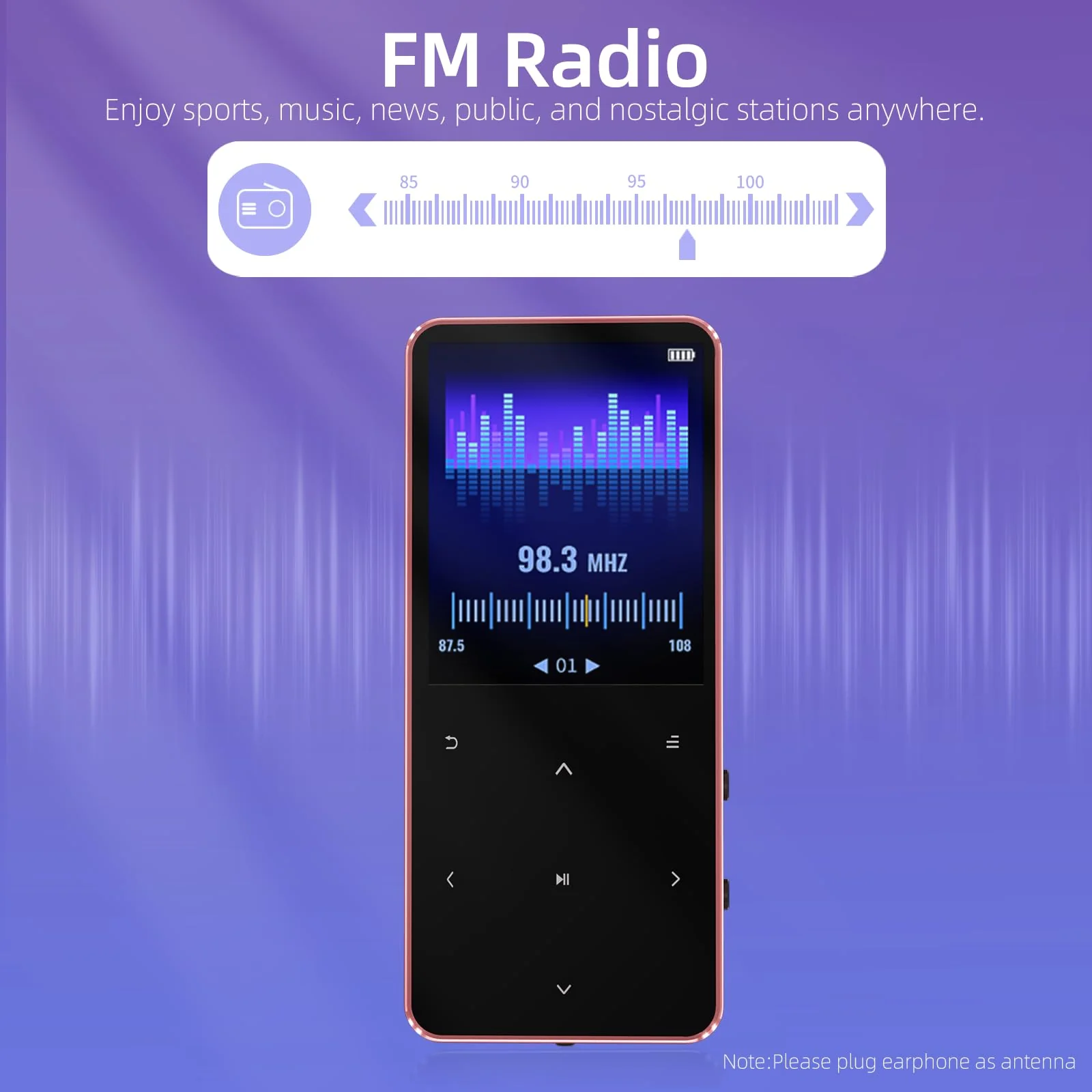 Mp3 Player with Bluetooth 5.3, Portable Digital Mp3 Music Player with Speaker, FM Radio, Voice Recorder, E-Book, Touch Buttons, Supports up to 128GB, (Rose Gold,32GB) Rose Gold 32GB - Image 5