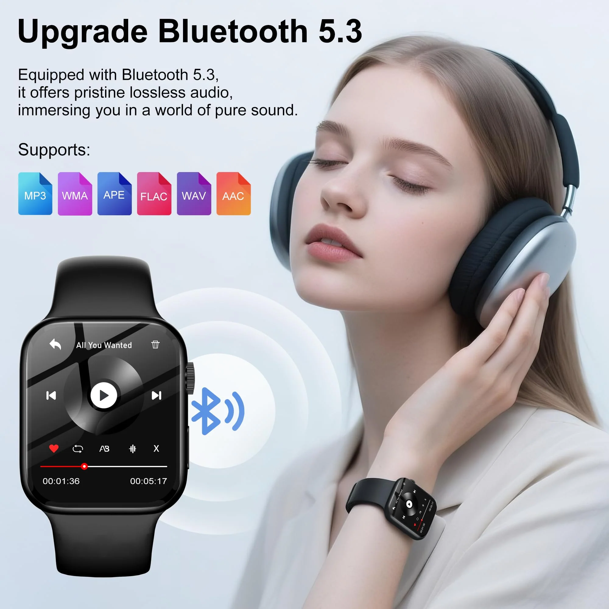 MP3 Player with Bluetooth 5.3 - SWOFY M2 32GB Touchscreen Music Player with Detachable Strap,Built-in Speaker,1.91'' IPS Display,Portable Sport MP3 Players for Running,Gym,Kids & Adults - Black - Image 2