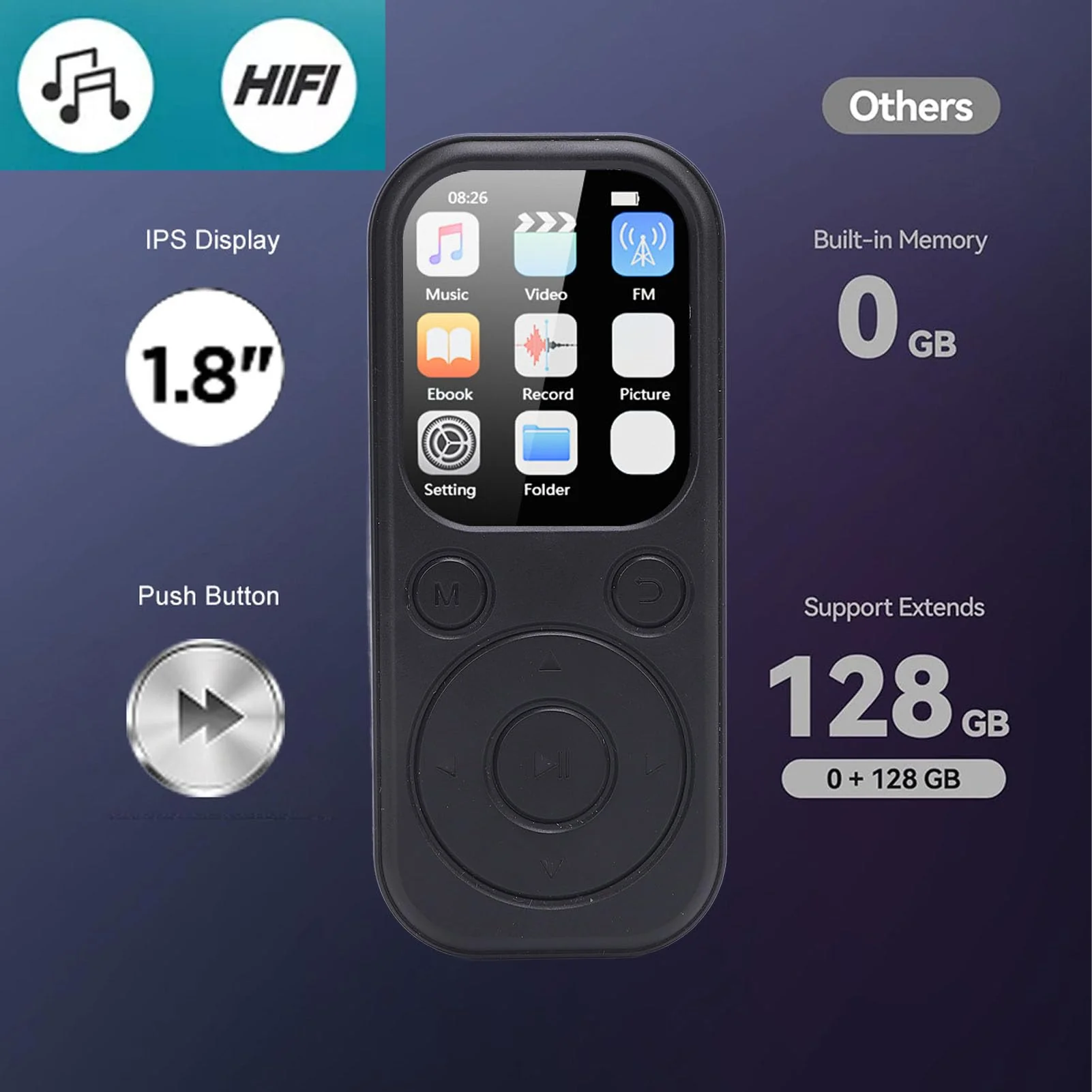 MP3 Player with Bluetooth 5.4, HiFi Sound Quality Portable Music Player with 2.01 Inch Screen, Rechargeable Digital Music Battery Powered, Support up to 128GB (Without Small Without Small Memory Card - Image 8